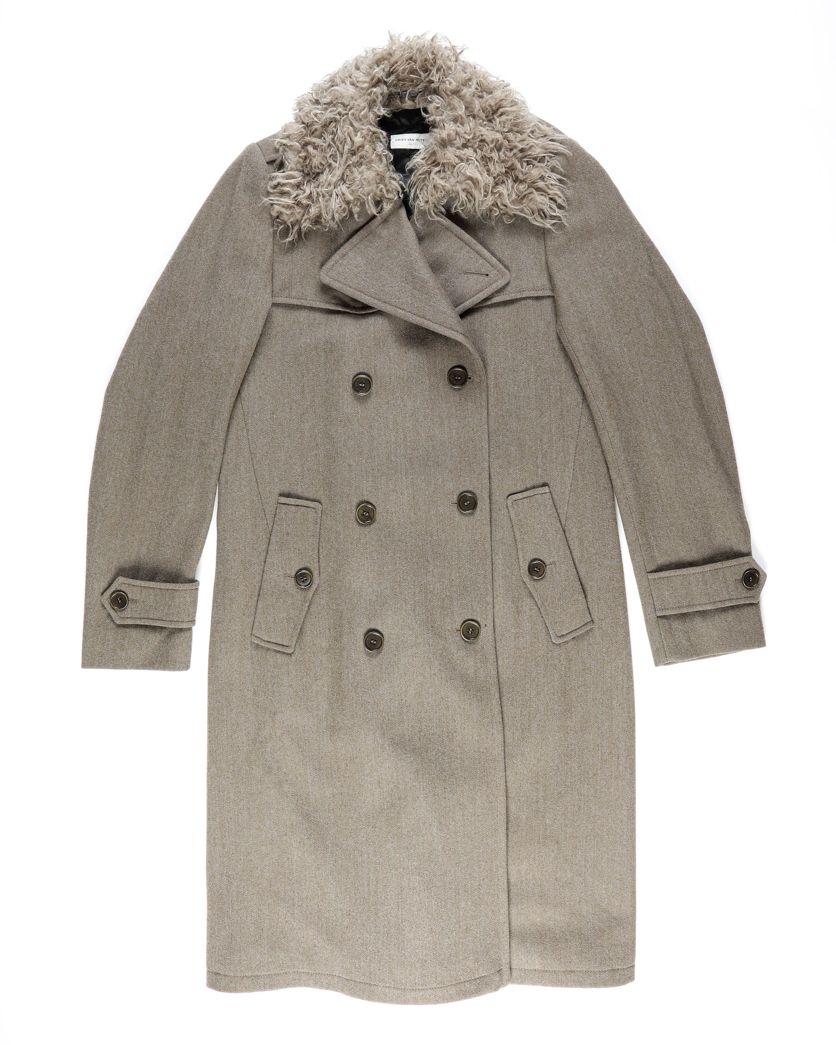 Dries Van Noten FW16 Faux Fur Collar Double Breasted Long Coat in Grey Wool Size US S / EU 44-46 / 1 - 8 Thumbnail