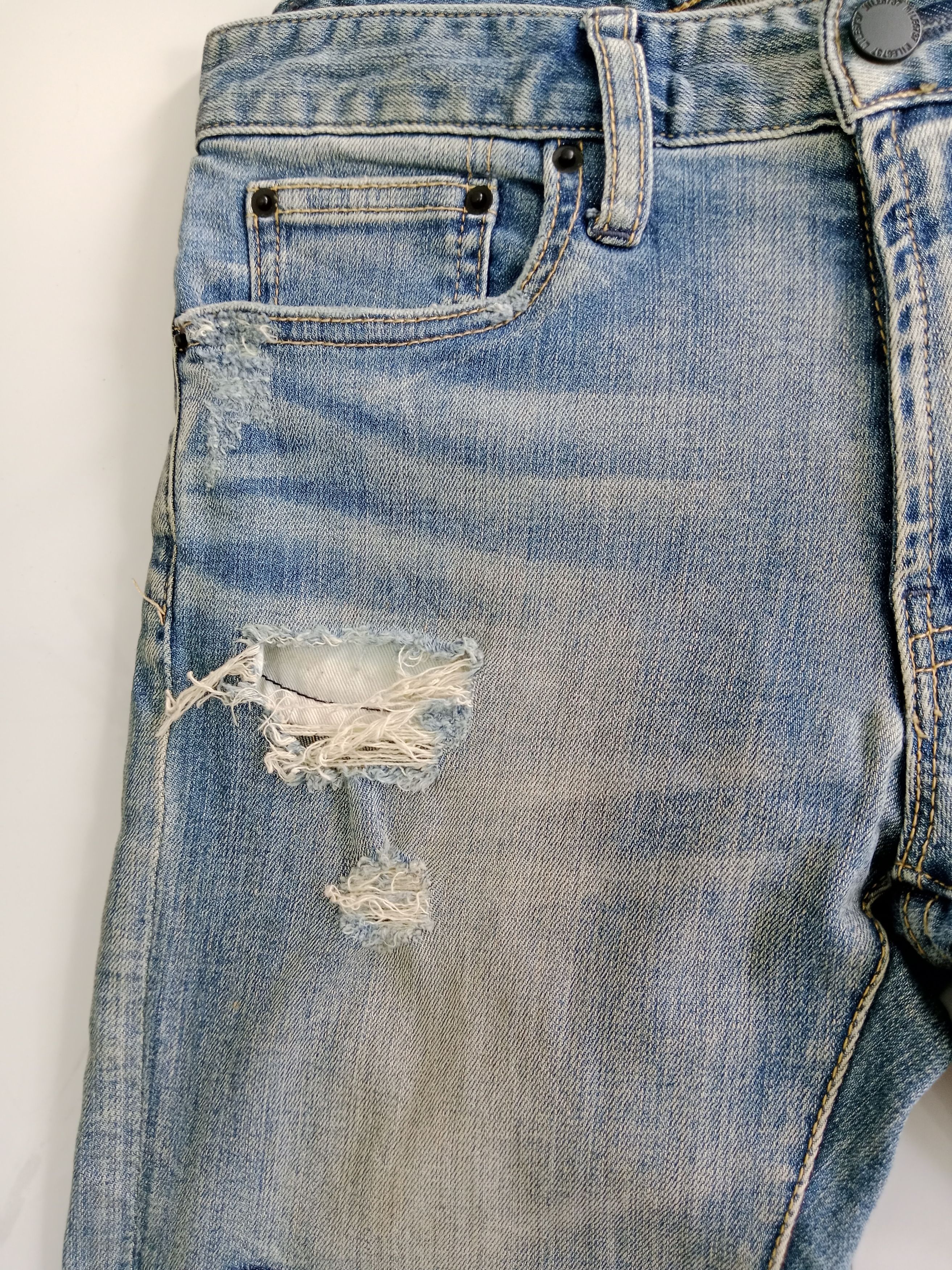 Japanese Brand MILE 6737 Distressed Jeans Patchwork Style For Women Size 29" - 8 Thumbnail