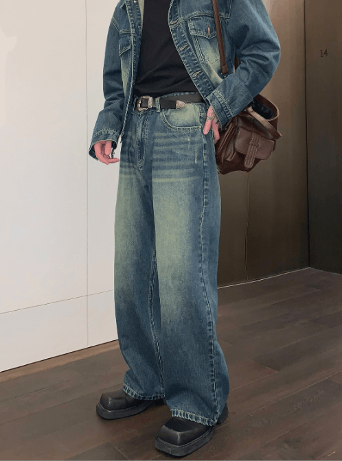 Japanese Brand × Jean Japanese retro loose casual street distressed straight jeans Size US 32 / EU 48 - 3 Thumbnail