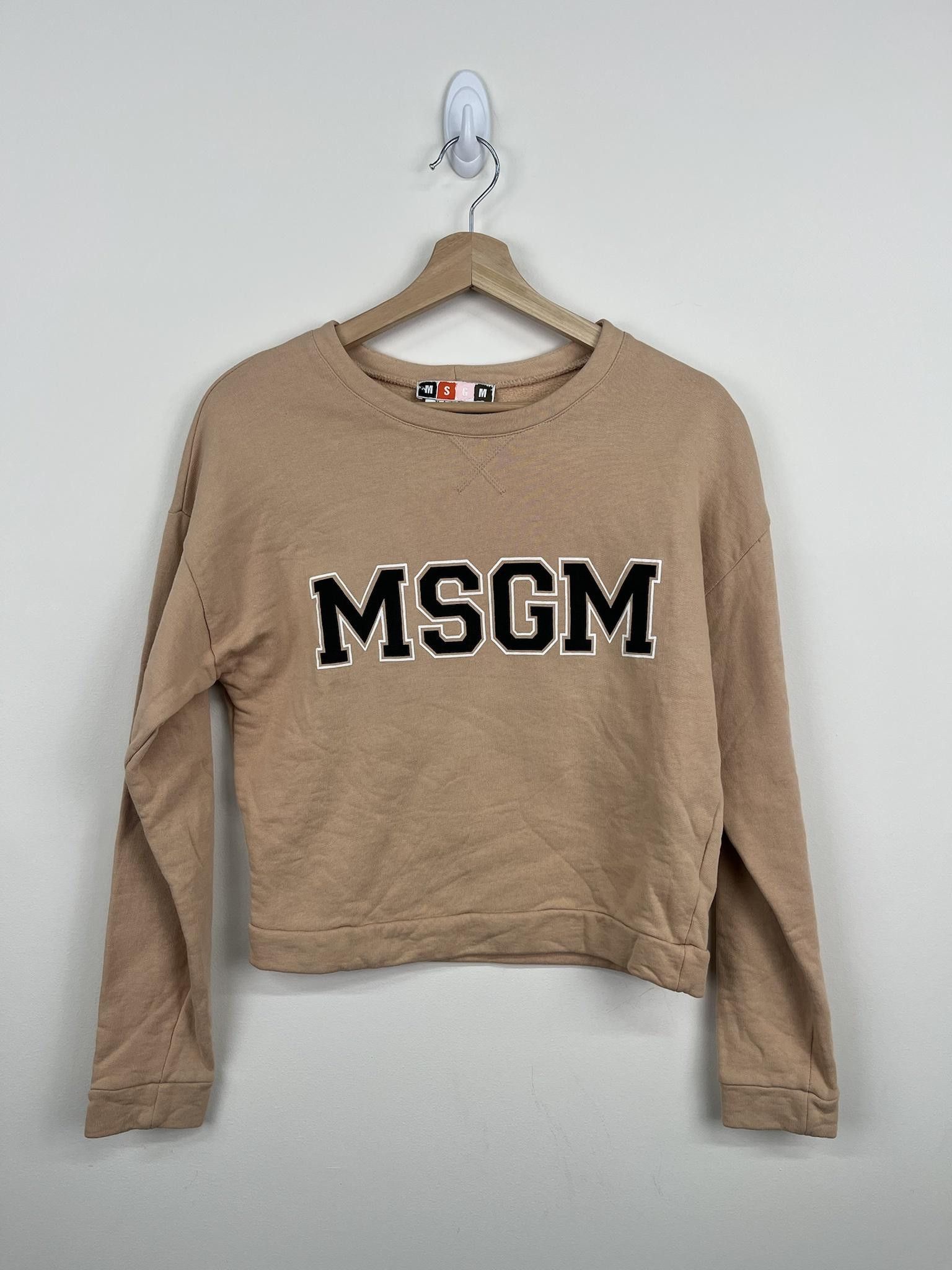 image of Msgm College Logo Crewneck Sweatshirt in Tan, Men's (Size XS)