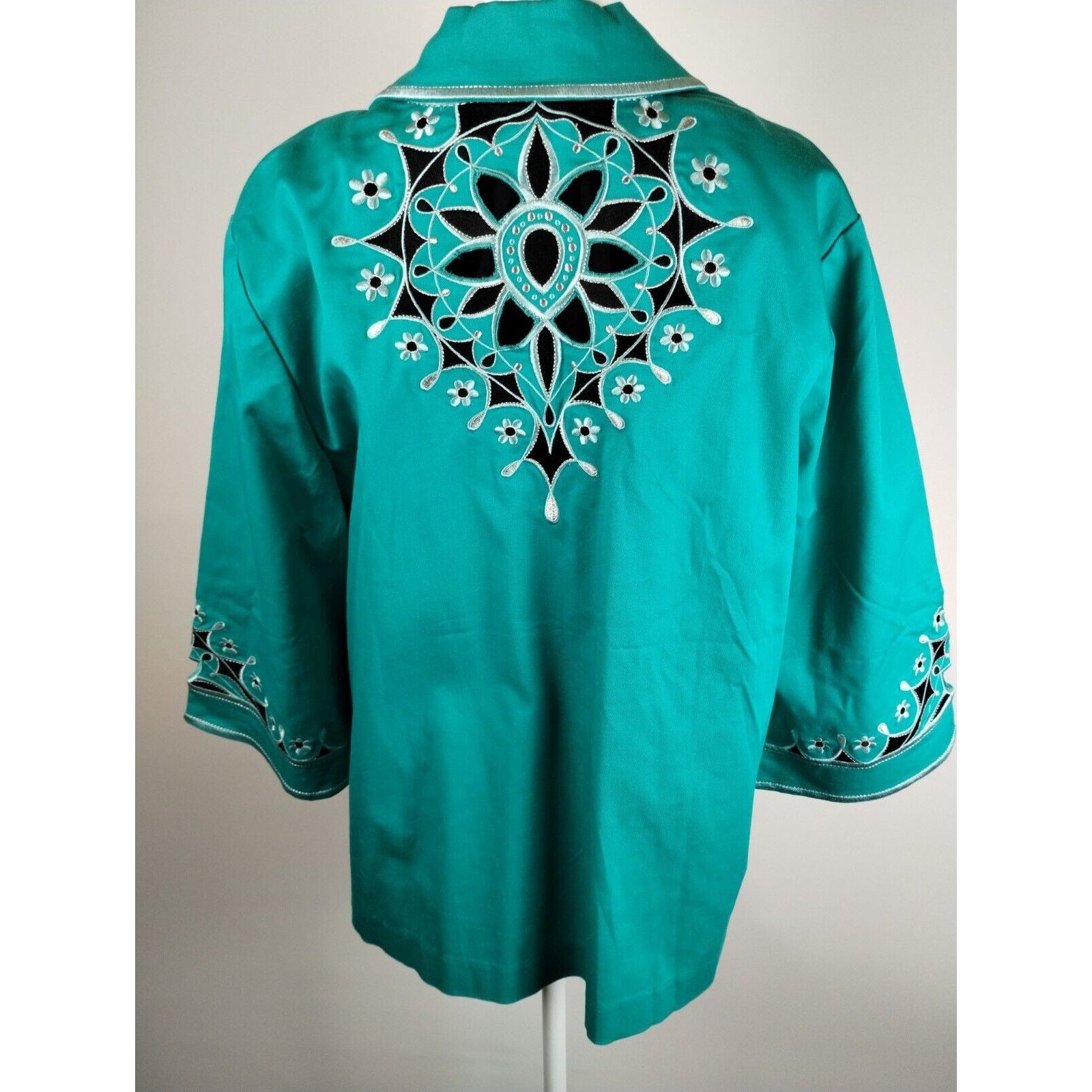 Vintage Bob Mackey Jacket - 1X Teal Embroidered - Blemished Size XL / US 12-14 / IT 48-50 - 3 Thumbnail