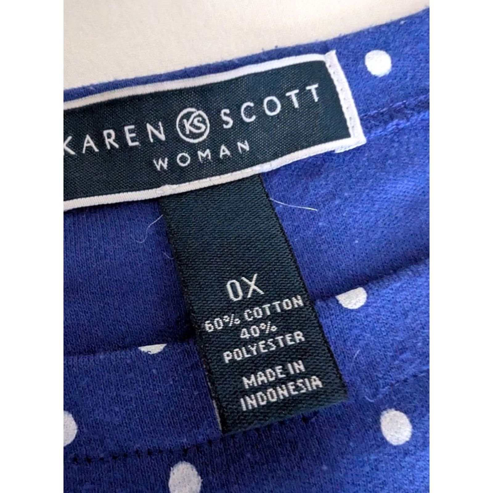 Vintage Karen Scott Cobalt Blue White Polka Dot Short Sleeve Top 0X Plus Size Nautical Shirt Womens Size XL / US 12-14 / IT 48-50 - 3 Thumbnail