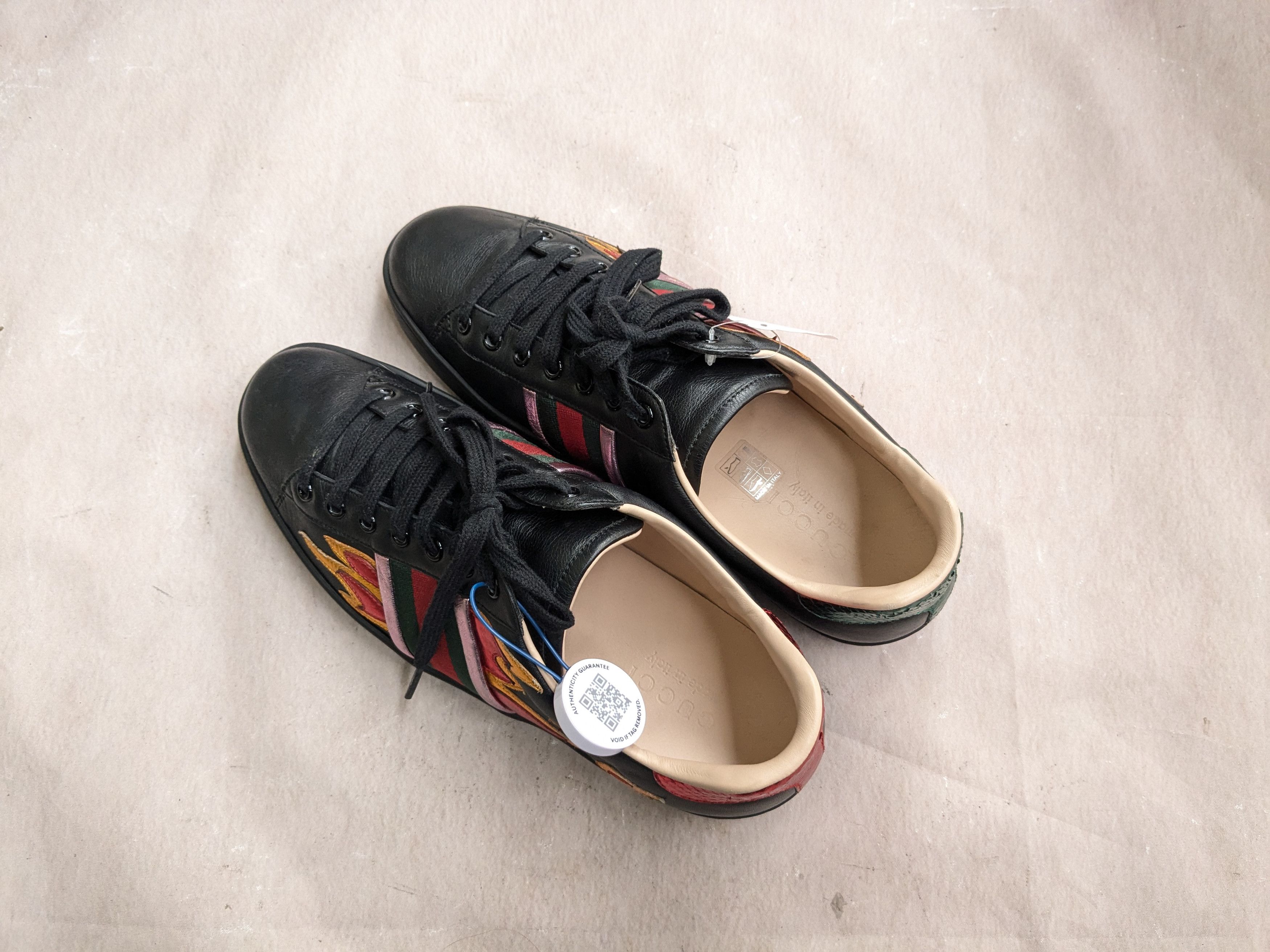 Gucci Ace Sneakers Fire Flame 8.5 Logo Low Tops 440724