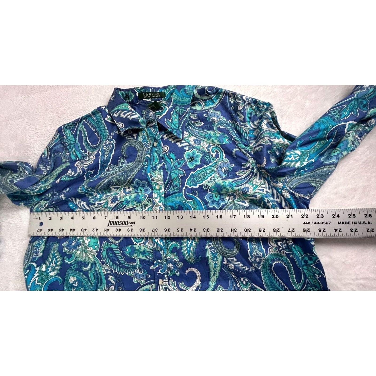 Ralph Lauren Lauren Ralph Shirt Womens 1X Blue Paisley Button Cotton Sleeves Size XL / US 12-14 / IT 48-50 - 5 Thumbnail