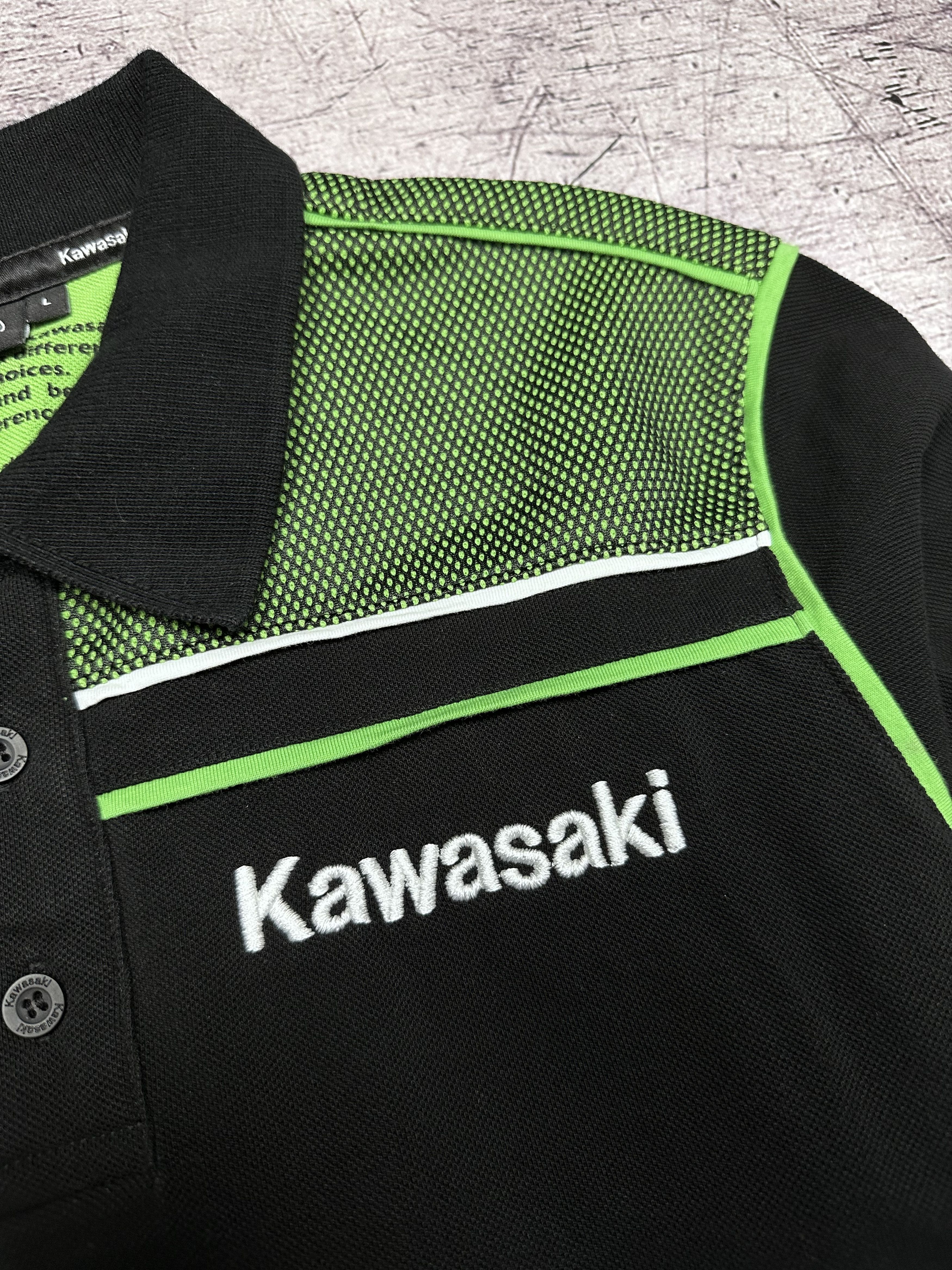 Japanese Brand × Vintage Kawasaki Racing Team Vintage Mens Polo Shirt Size US L / EU 52-54 / 3 - 3 Thumbnail
