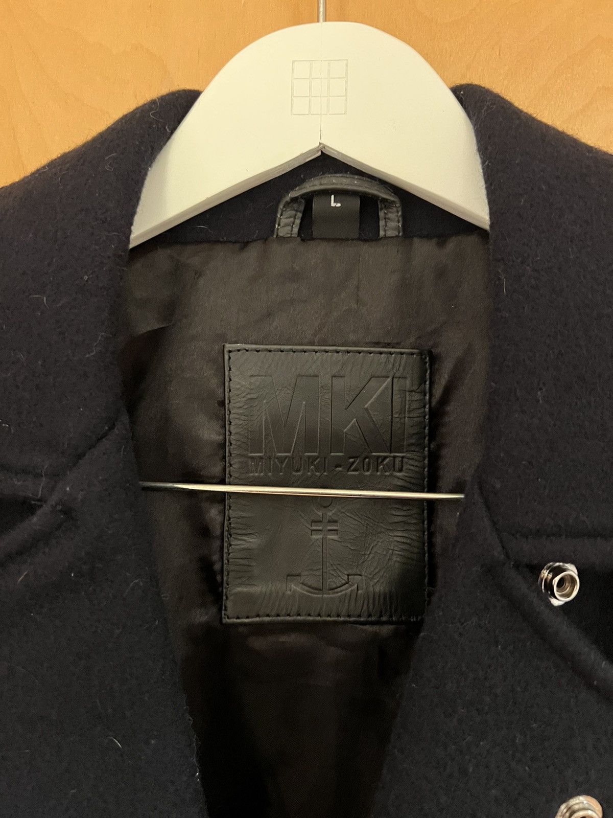 Mki Miyuki Zoku MKI blue black wool leather biker jacket large Size US L / EU 52-54 / 3 - 3 Thumbnail
