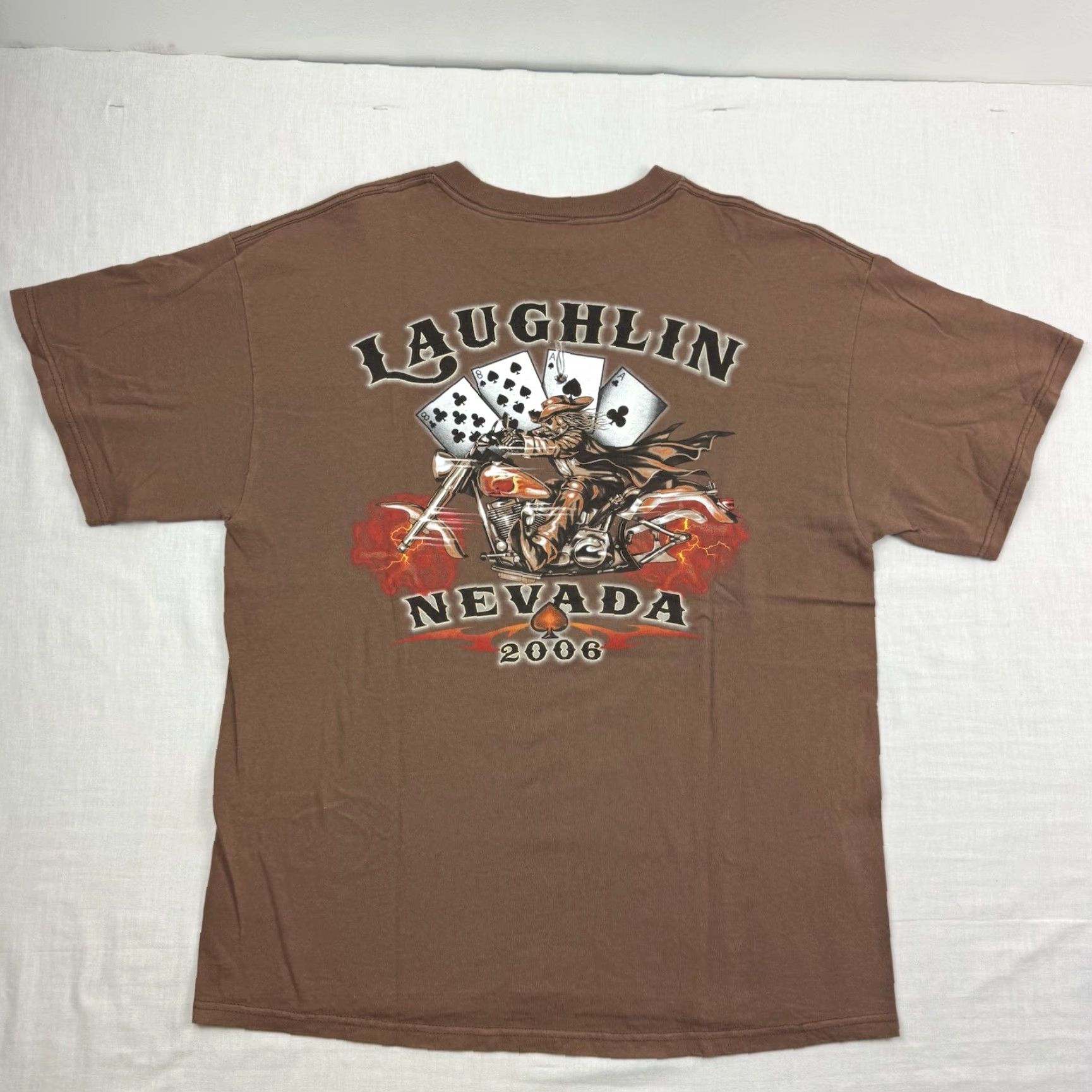 Delta VINTAGE Laughlin Nevada Biker T Shirt Men's L Brown Graphic Print 2006 Motorcycle Punk Grunge USA Band/Theme: Biker Mens L Brown Size US L / EU 52-54 / 3 - 8 Thumbnail