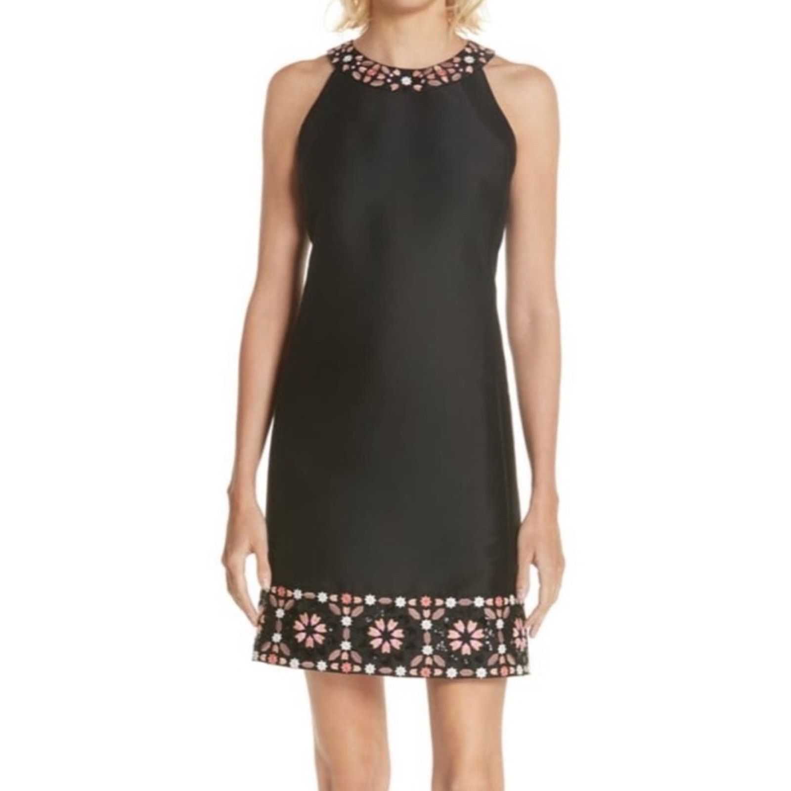 Kate Spade Kate Spade Dress By The Pool Black Mosaic Floral Shift Dress Size L / US 10 / IT 46 - 1 Thumbnail