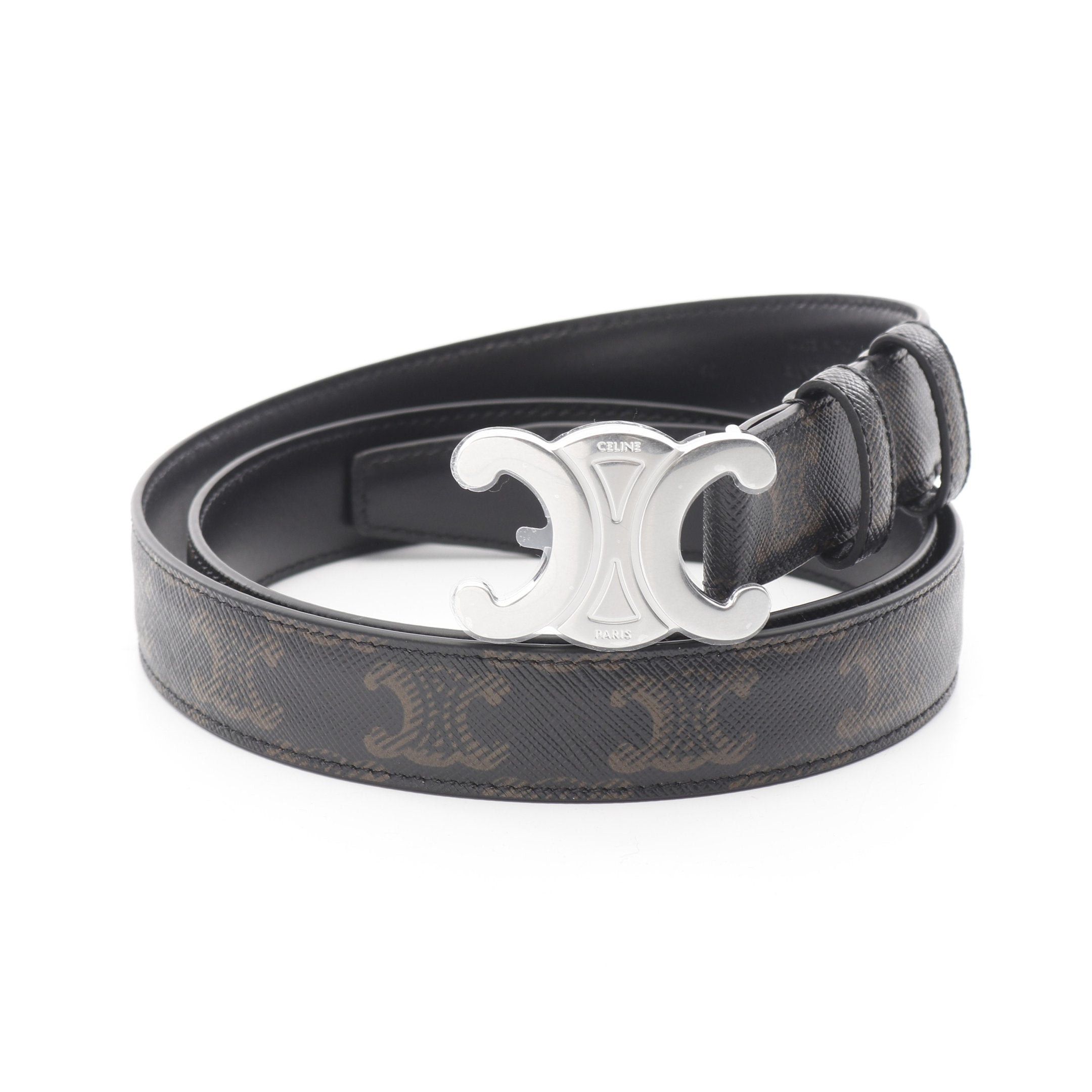 Celine Celine Medium Triomphe Belt Leather Black Brown Size ONE SIZE - 1 Thumbnail