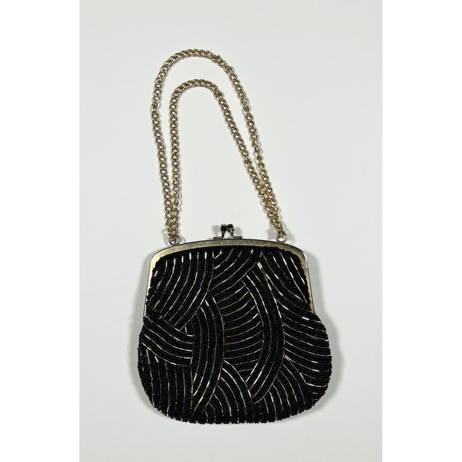 Vintage VINTAGE Regale LTD Beaded Bag Womens Small Black Gold Chain Evening Purse 90s Glam Size ONE SIZE - 2 Thumbnail