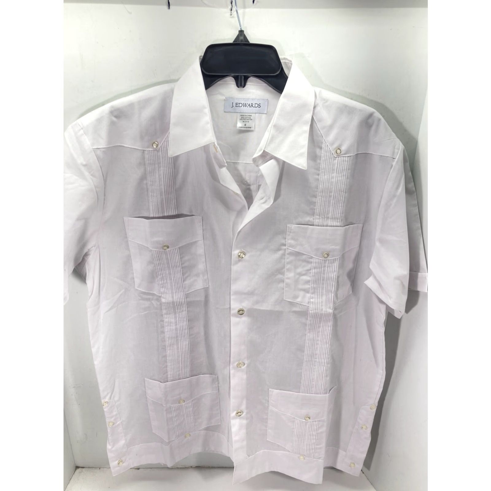 Vintage J Edwards Guayabera Cabana Wedding Shirt Men Small White Button Short Sleeve Shirt Mens Small White Guayabera Wedding Button-Up Shirts Size US S / EU 44-46 / 1 - 2 Thumbnail