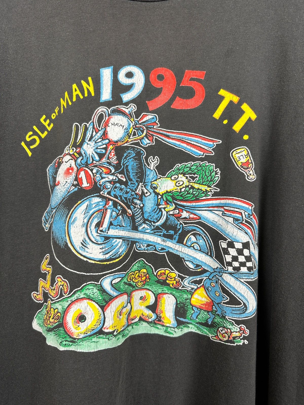 Vintage 1995 Vintage Isle Of Man Ogri Moto T-Shirt Size US XL / EU 56 / 4 - 6 Thumbnail