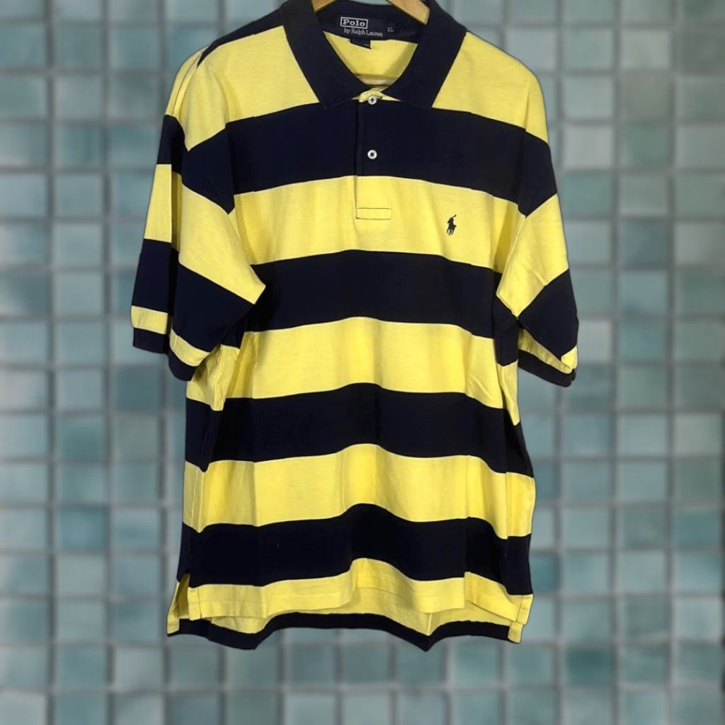 Polo Ralph Lauren VINTAGE Polo Ralph Lauren Polo Shirt XL Striped Black Yellow 100% Cotton Men XL Polo Shirt 100% Cotton Size US XL / EU 56 / 4 - 1 Thumbnail