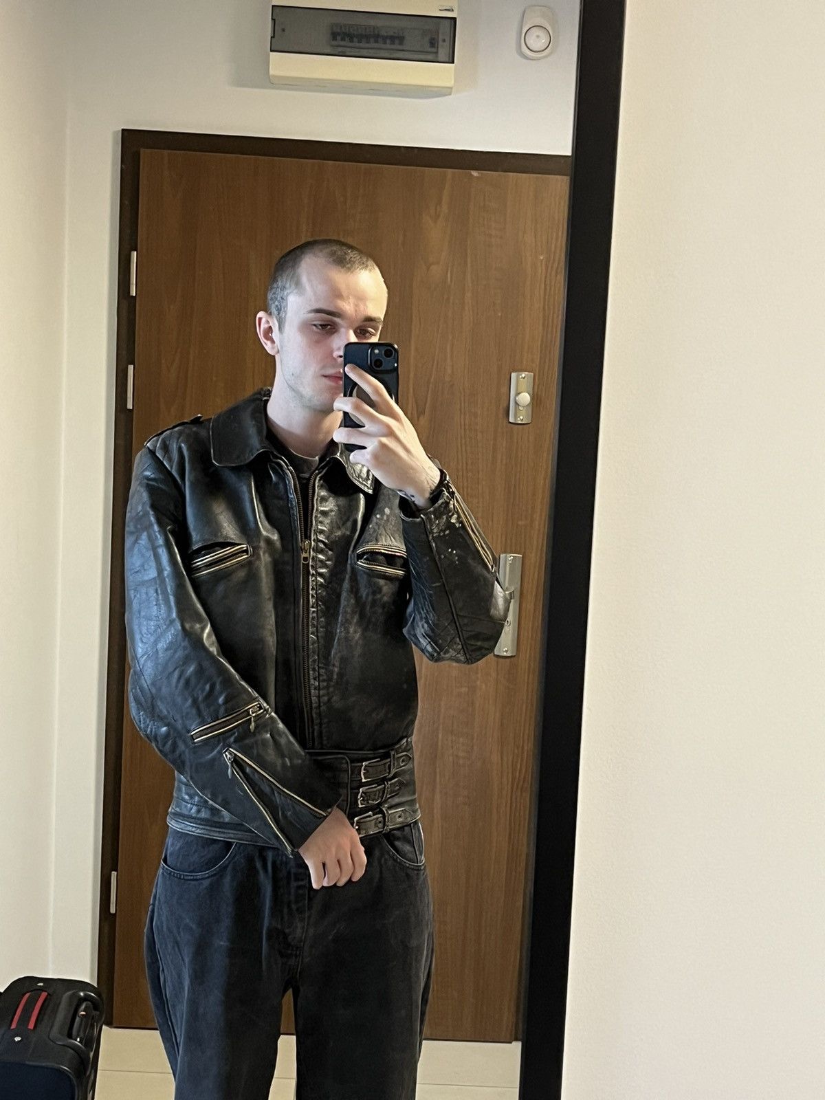 Genuine Leather 40s/50s Germany WW2 Luftwaffe motorcycle leather jacket Size US M / EU 48-50 / 2 - 3 Thumbnail