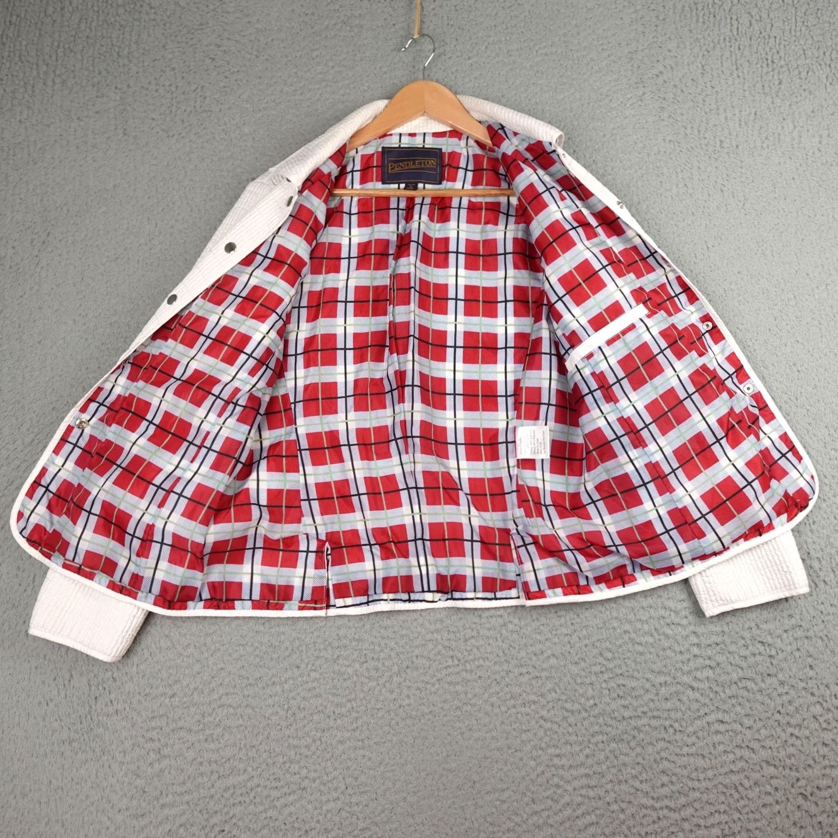 Pendleton Pendleton Womens Petite Medium White Quilted Plaid Lined Snap Jacket Blazer Size M / US 6-8 / IT 42-44 - 3 Thumbnail