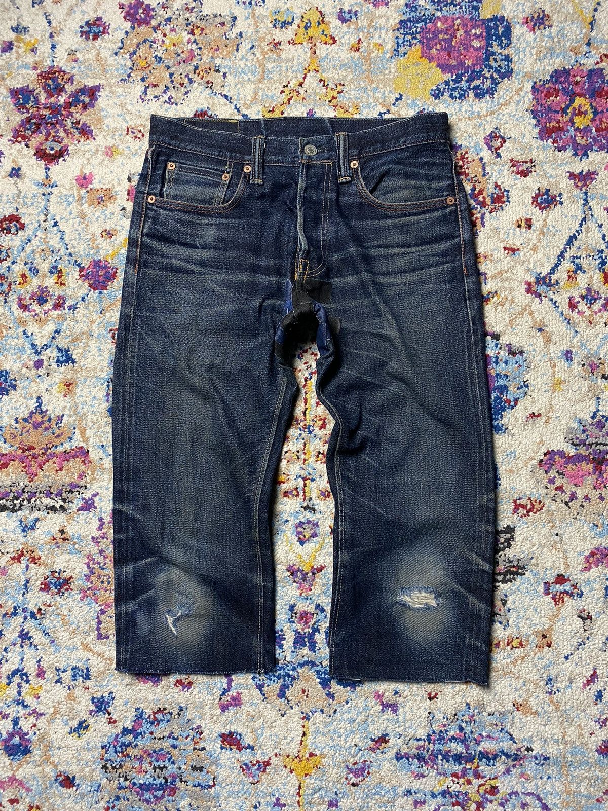 EIGHT-G × Japanese Brand × Vintage Eight G Lot 601 Rokumaru Vintage Style 15oz distressed & cut Size US 29 - 2 Thumbnail