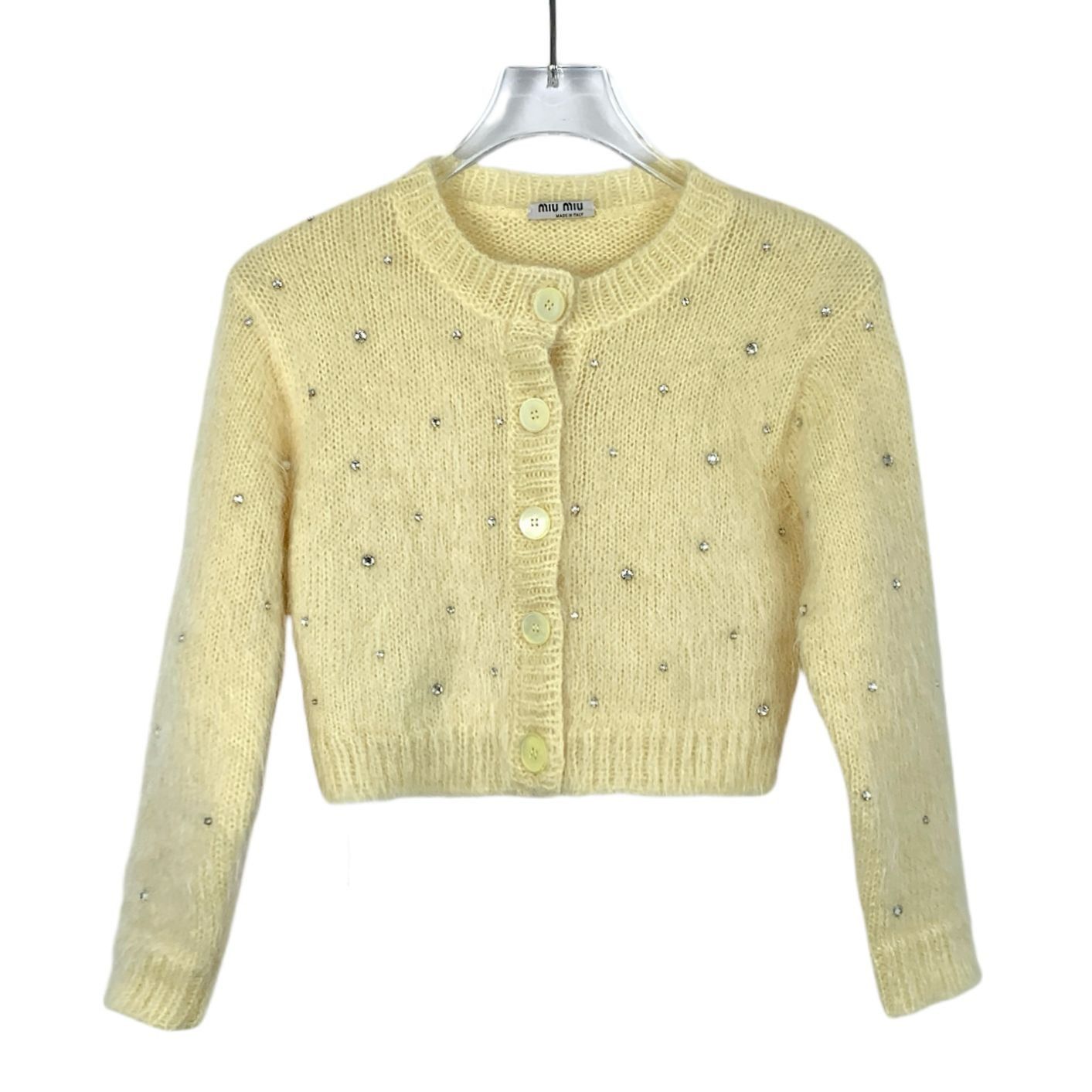 Miu Miu Miu Miu Yellow Crystal-Embellished Knit Cardigan Sweater But Size XS / US 0-2 / IT 36-38 - 1 Thumbnail