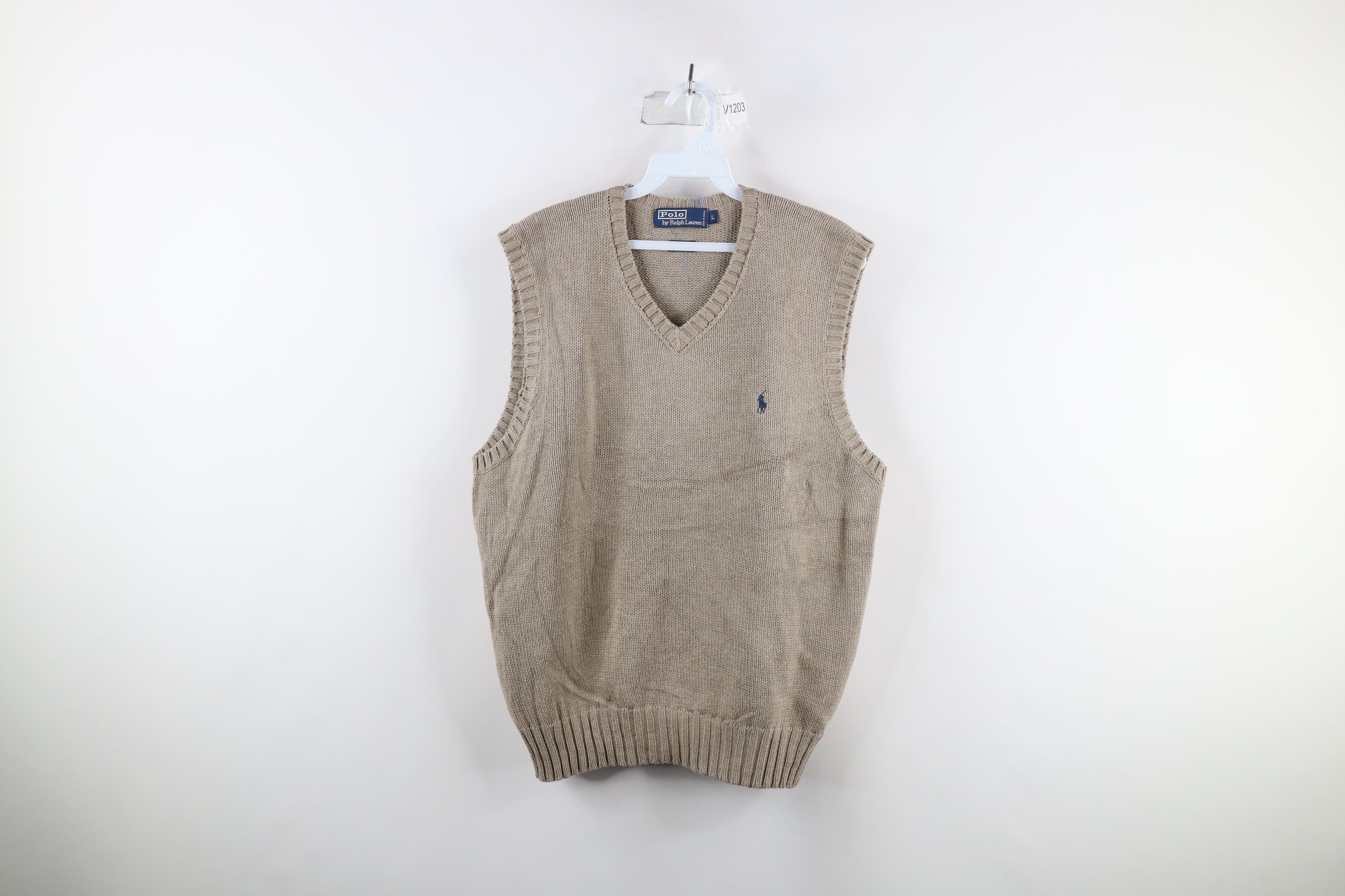 Polo Ralph Lauren Vintage 90s Ralph Lauren Knit V-Neck Sweater Vest Beige Size US L / EU 52-54 / 3 - 1 Thumbnail
