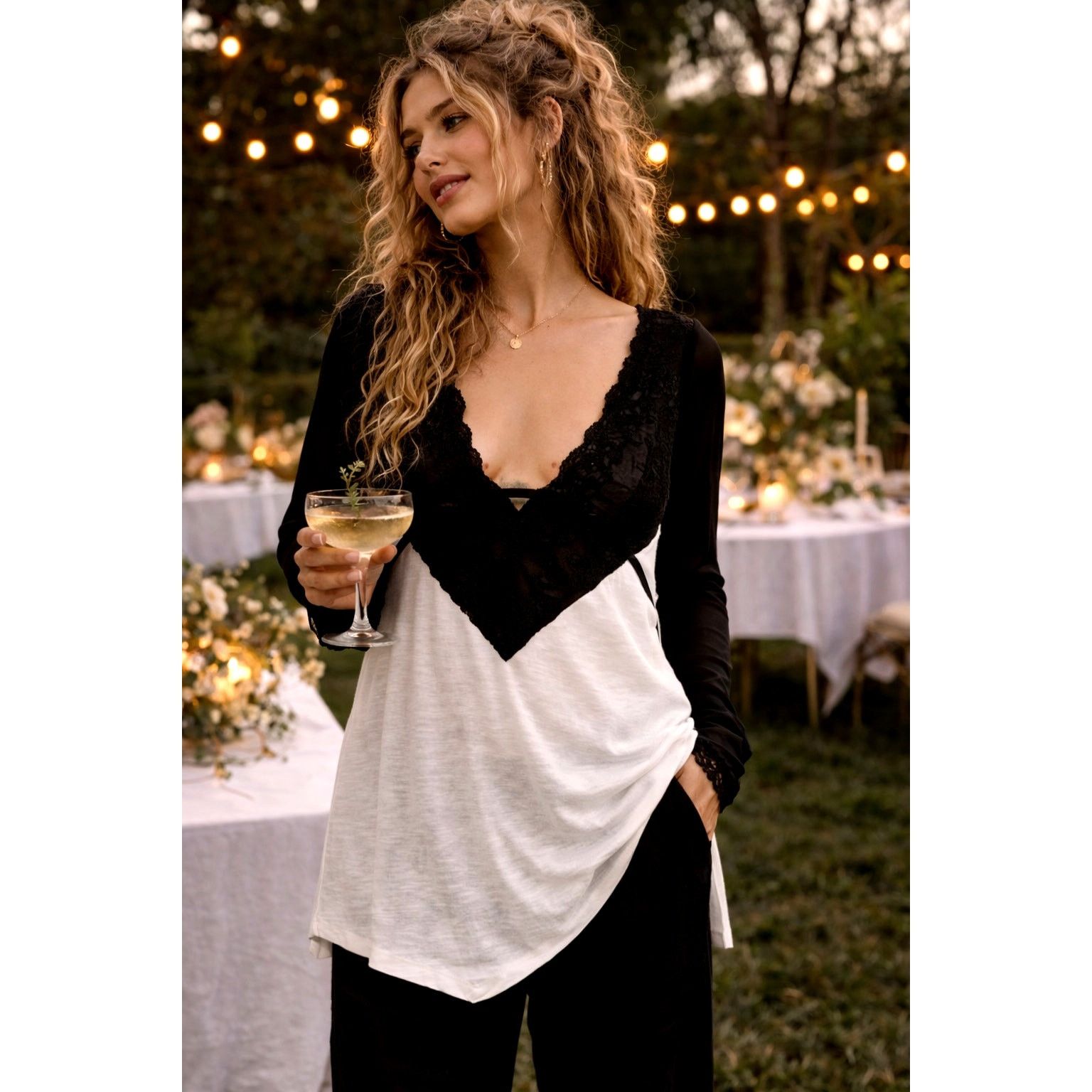 Free People Free People Rendezvous Top Semi Sheer Ivory Combo M Size M / US 6-8 / IT 42-44 - 1 Thumbnail