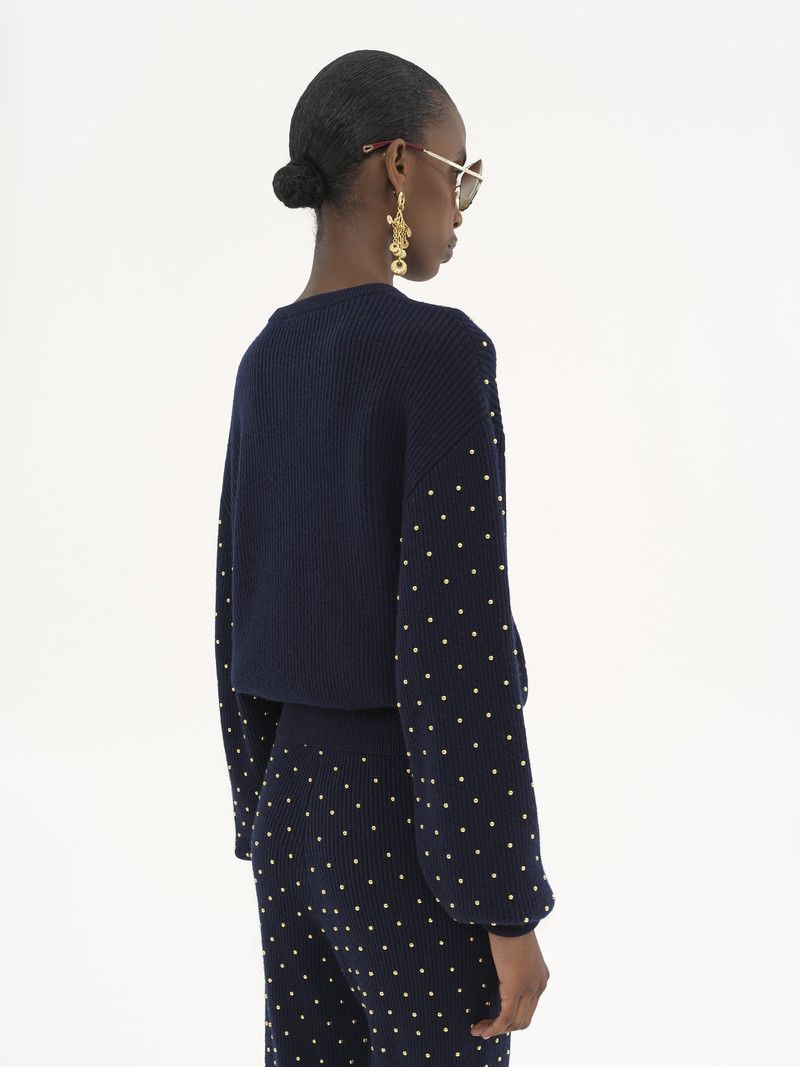 Chloe o1loc1c11125 Studded Crewneck Sweater in Navy Size L / US 10 / IT 46 - 4 Thumbnail
