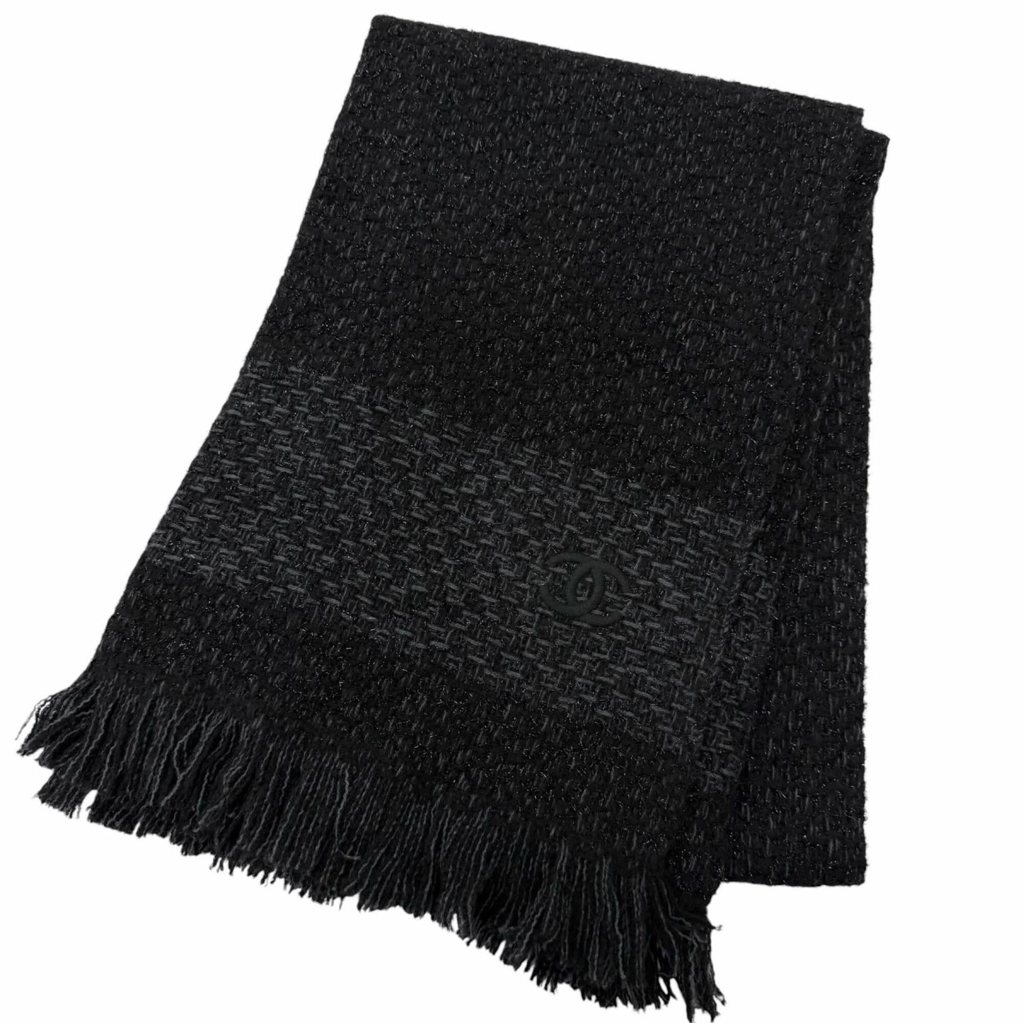 Chanel CHANEL YZ079068 80% Cashmere, Coco Mark Embroidered Large Shawl/Stole/Scarf, Black/Light Blue, Authentic, Men's/Women's. Size ONE SIZE - 1 Thumbnail
