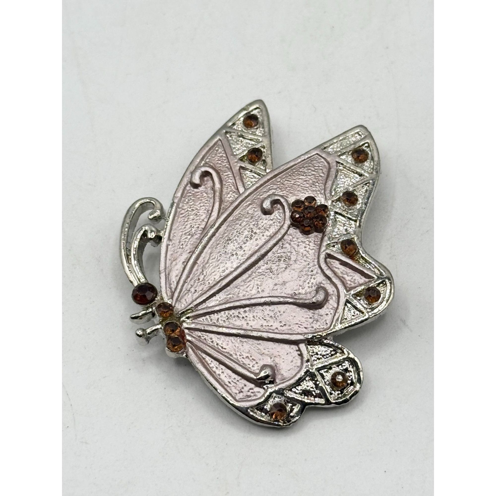 Vintage Pink brown rhinestone butterfly brooch pin Size ONE SIZE - 1 Thumbnail