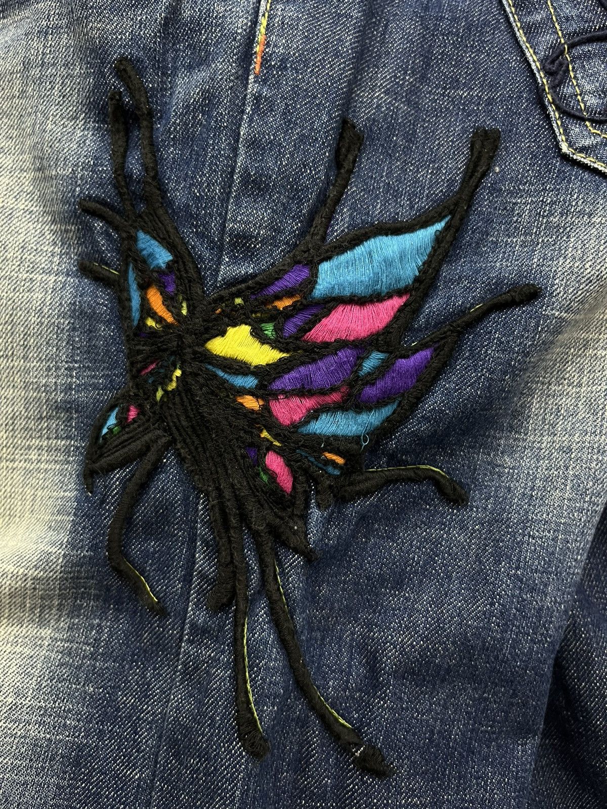 Arts & Science FYE TATTOO🔥RED PEPPER Butterfly Embroidery Wide Flare Denim Size 29" - 4 Thumbnail