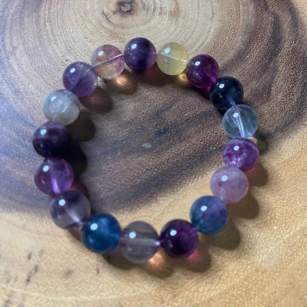 Other Fluorite bracelet striped layers rainbow colors stretch 12mm 7.5” natural crystal Size ONE SIZE - 4 Thumbnail