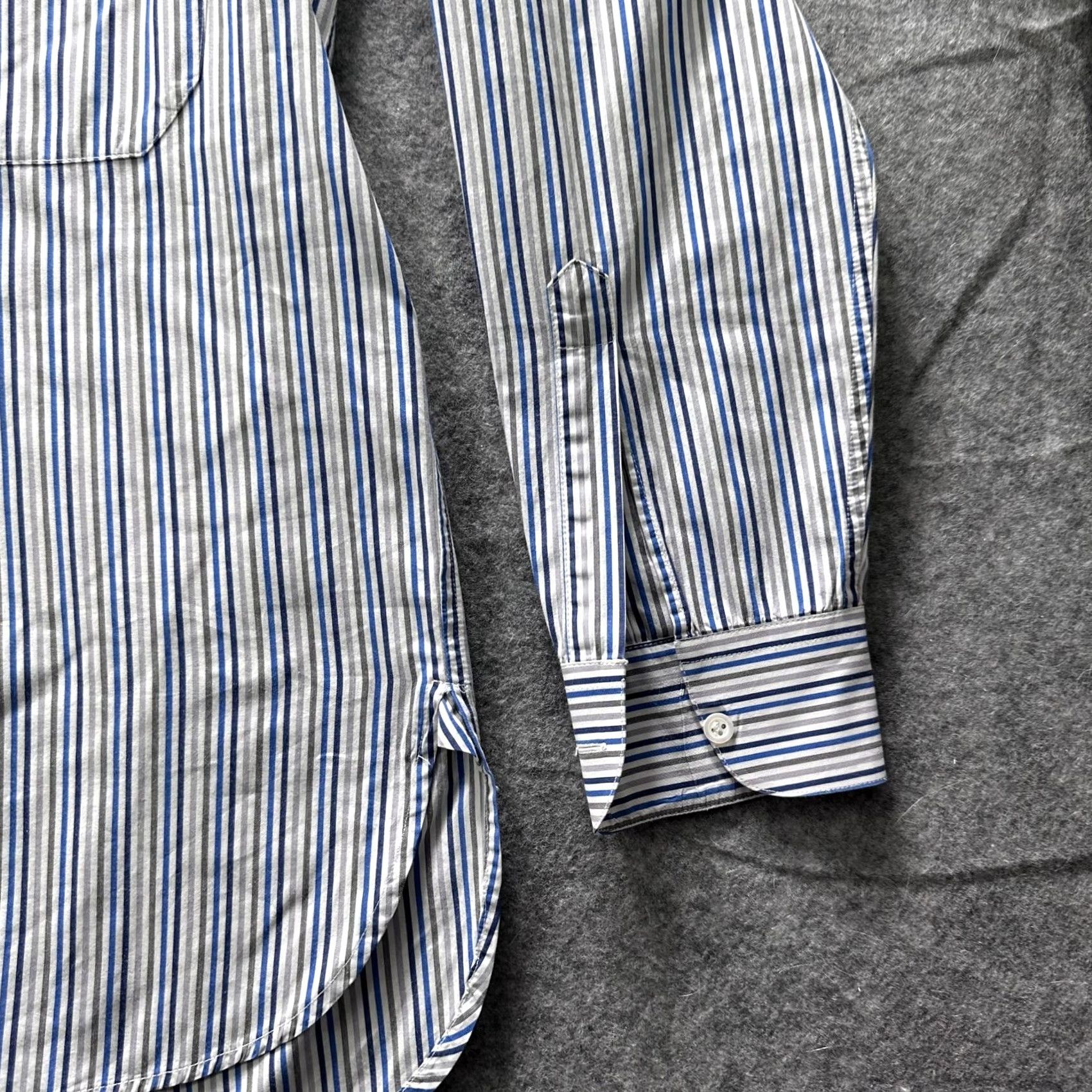 Barena VINTAGE Barena Shirt Mens Large Blue Stripe Band Collar Long Sleeve Popover Cotton Size US L / EU 52-54 / 3 - 2 Thumbnail