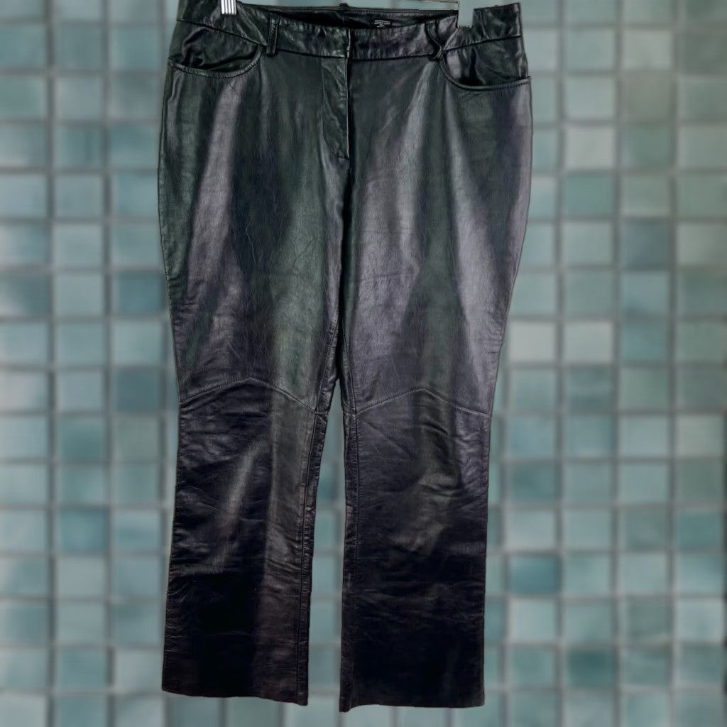 Express VINTAGE Express Leather Lined Pants Women Black Straight Leg 32x32 Size 10 90s Rock Biker Women's Size 32" / US 10 / IT 46 - 1 Thumbnail