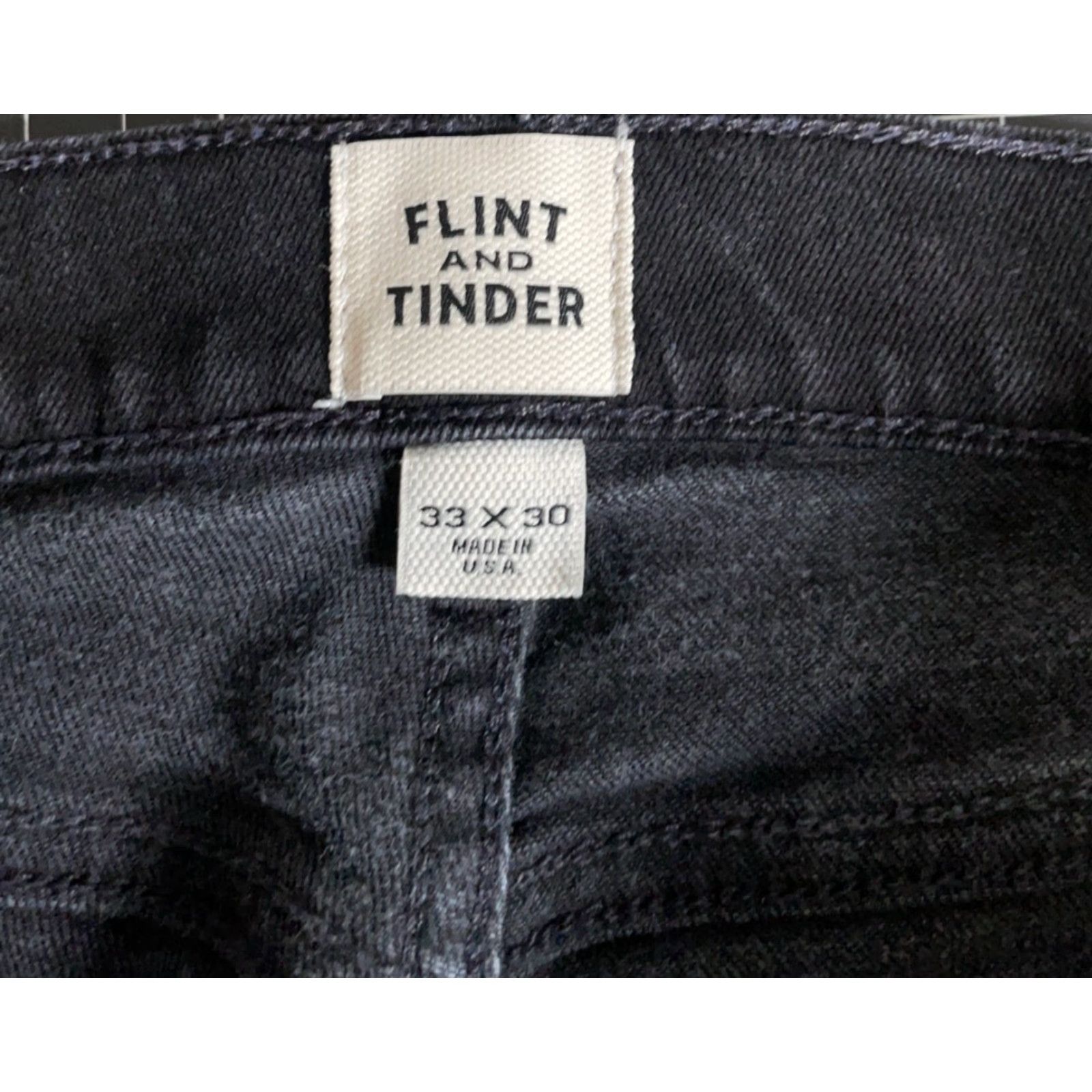 Denime Flint & Tinder Jeans Tapered Men's 33 x 30 Black Denim Stretch USA Made Regular Mid Rise 5-Pocket Grunge 90s Vintage No Size US 34 / EU 50 - 3 Thumbnail