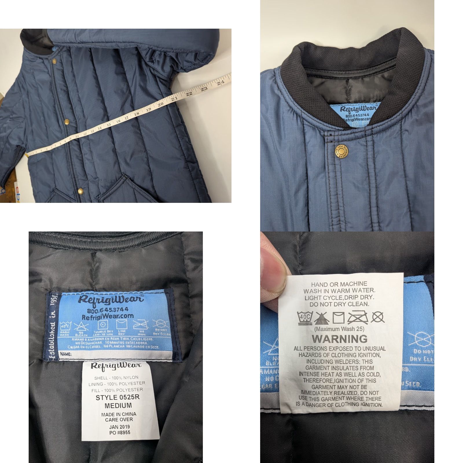 Refrigiwear RefrigiWear Jacket Workwear M Blue Fiberfill Insulated Nylon Zip Short 0525R Mens Size US M / EU 48-50 / 2 - 8 Thumbnail