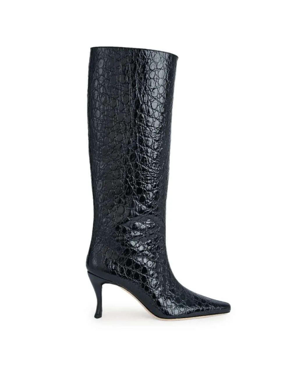o1mle1224 Circular Croco Embossed High Heels Boots in Black