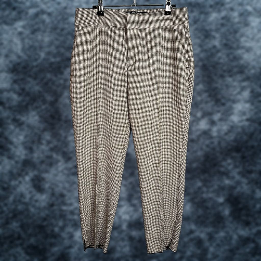 Zara VINTAGE Zara Basic Collection Houndstooth Plaid Pants Womens Size Medium Beige Size 32" / US 10 / IT 46 - 1 Thumbnail