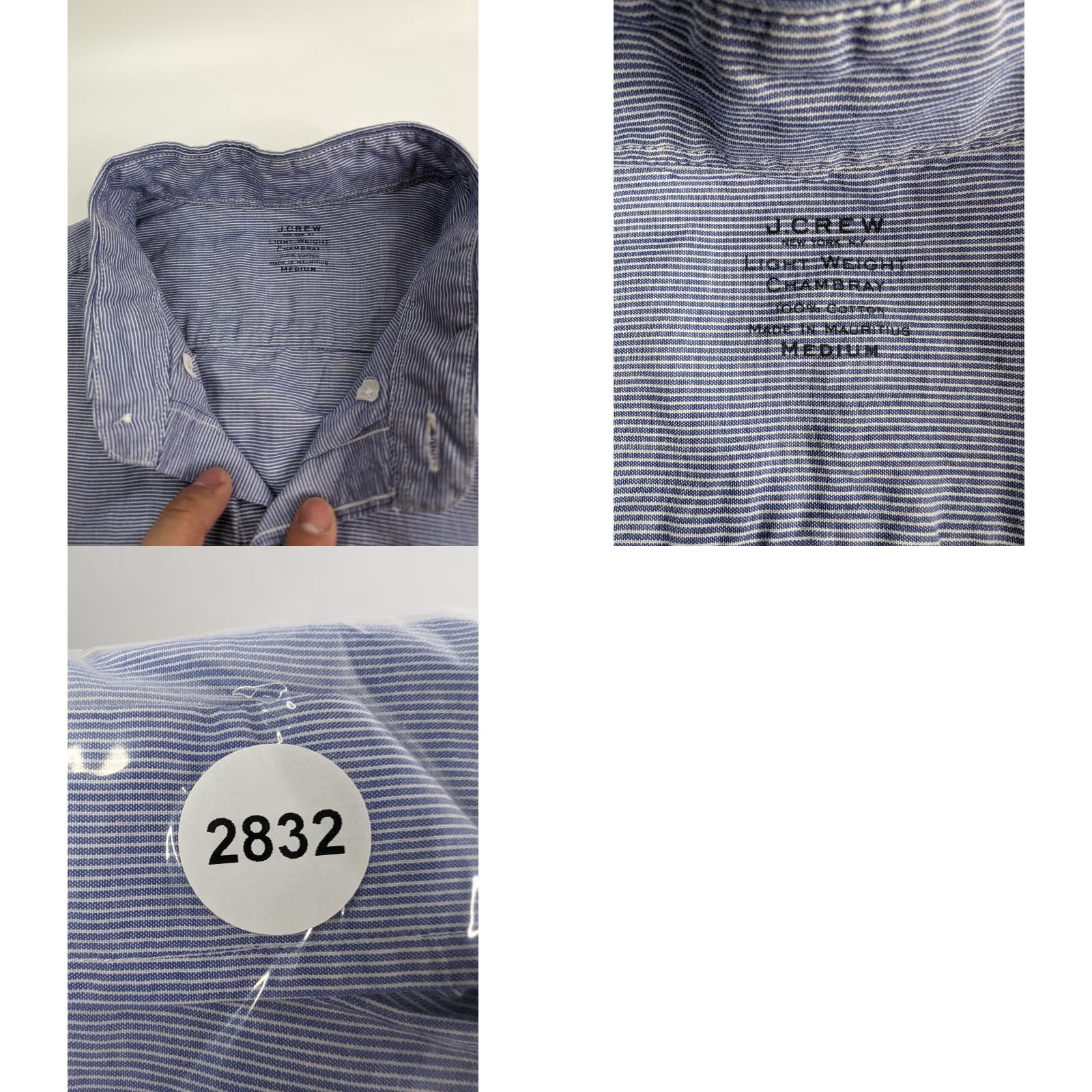 J.Crew J Crew Button-Up Chambray Shirt Blue Stripe Men's Medium Lightweight Casual Preppy Classic School Button-Down, Regular Fit, Long Sleeve, Cotton Size US M / EU 48-50 / 2 - 8 Thumbnail