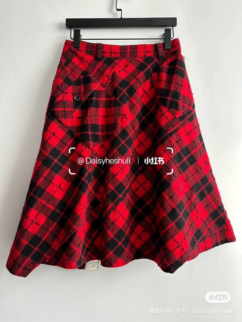 Comme des Garcons Comme Des Garcons Plaid Wool Irregular Skirt Size 24" / US 00 / IT 34 - 2 Thumbnail