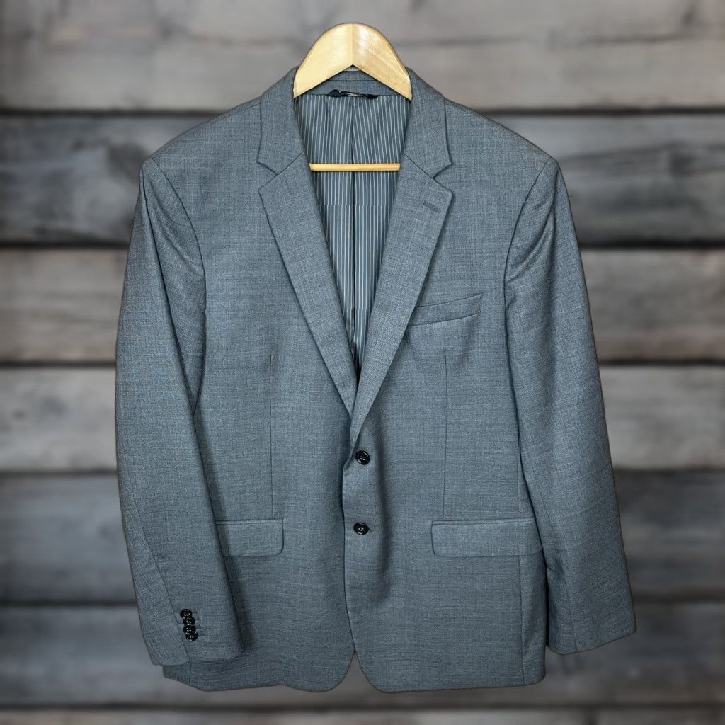 Banana Republic 2 Piece Suit Mens 42R 38x31 Slim Gray Solid Wool Pants Shirt