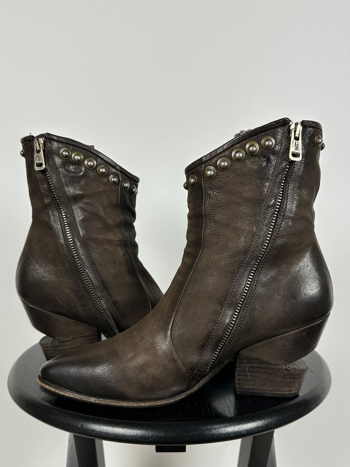 A.S.98 A.S.98. Brown Leather Biker Zip Studded Ankle Boots Size US 8 / IT 38 - 6 Thumbnail