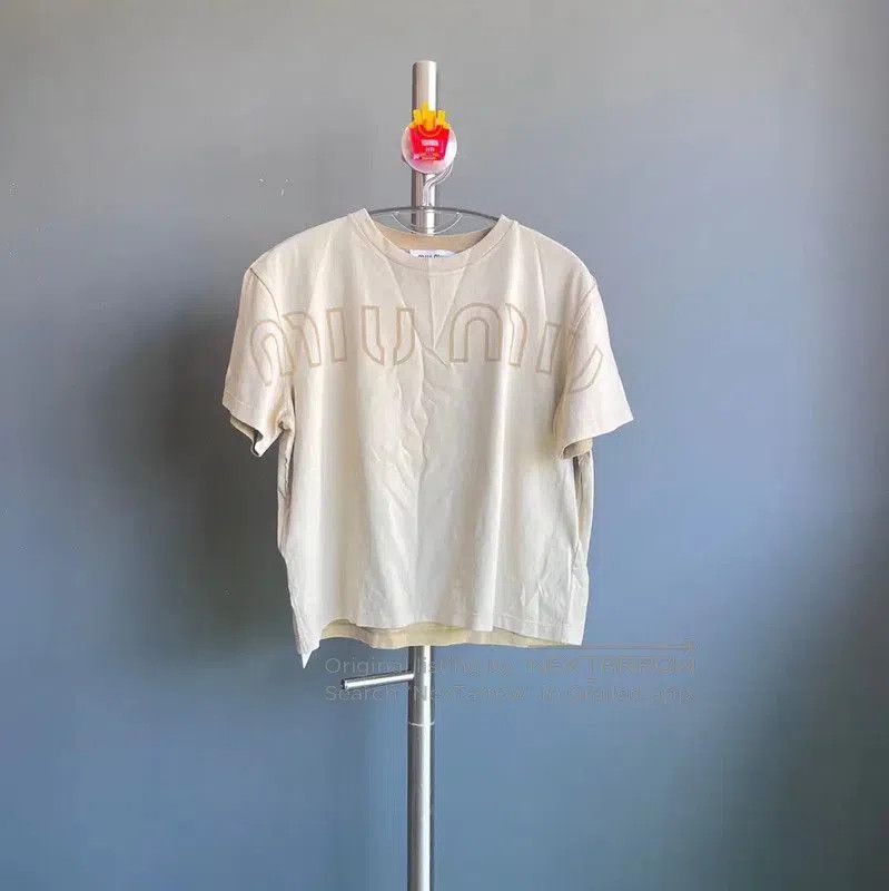 Miu Miu Miu Miu Khaki Cotton Women's T-Shirt XS . Size XS / US 0-2 / IT 36-38 - 1 Thumbnail