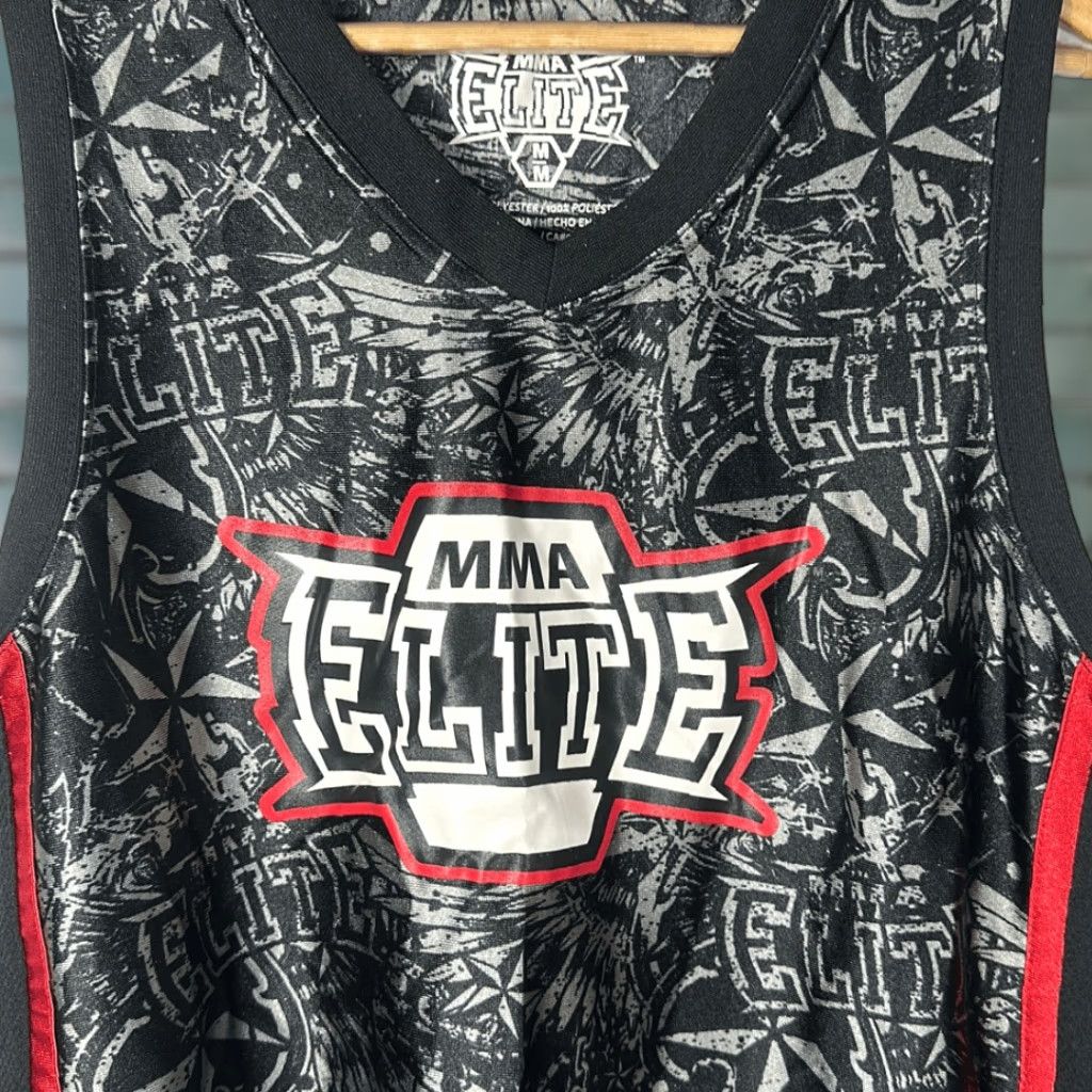 Vintage MMA Elite Tank Shirt Mens M Black All Over Print Logo Spellout Jersey Shirt Size US M / EU 48-50 / 2 - 1 Thumbnail