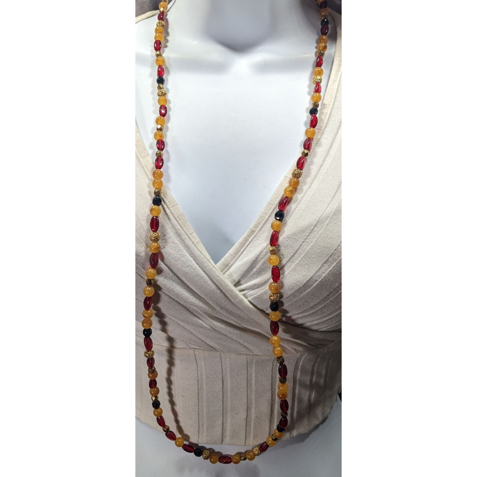 Other Vintage 1928 Red Yellow And Gold Tone Beaded Necklace Size ONE SIZE - 3 Thumbnail