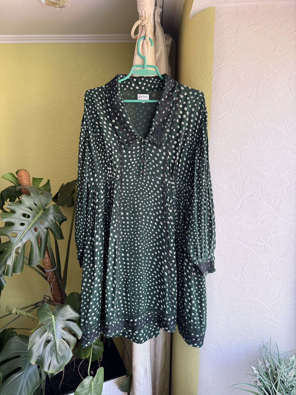 Other Brora Silk Star Print Embroidered Dress Dark Green Size L / US 10 / IT 46 - 2 Thumbnail