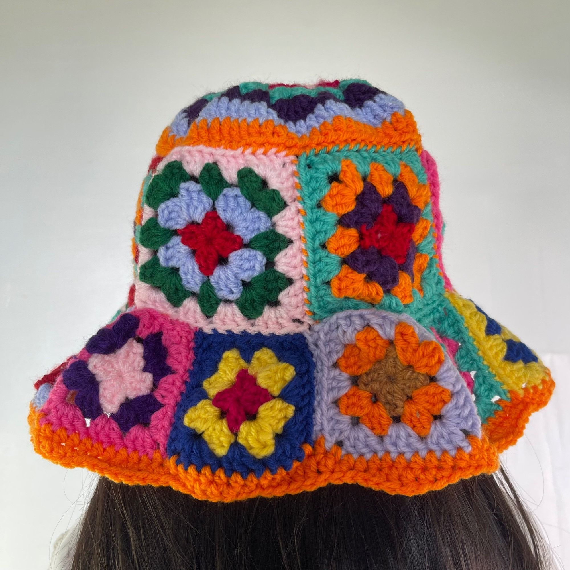 Handmade Crochet Bucket Hat Granny Square Pattern Multicolored Adult Size ONE SIZE - 2 Thumbnail