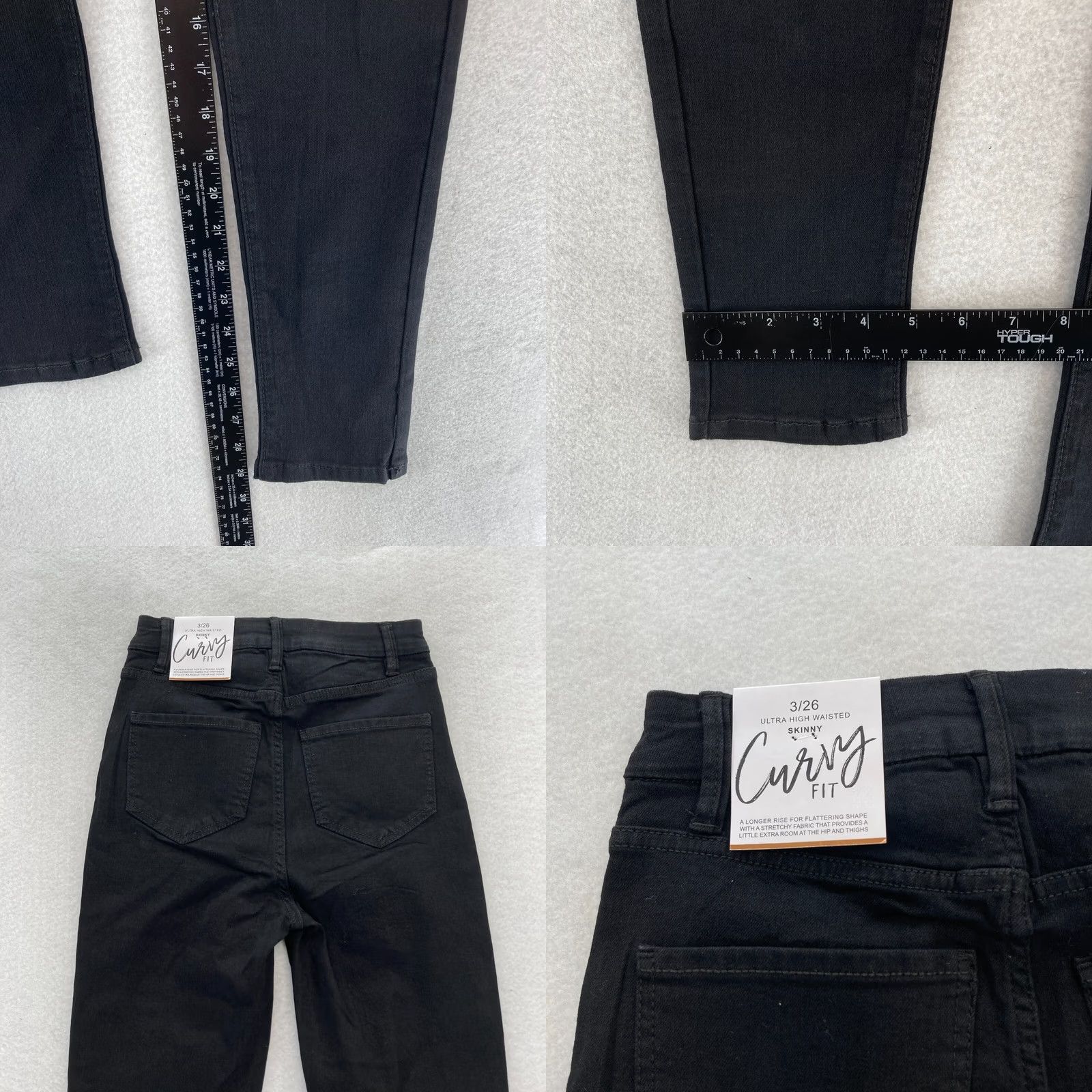 Vintage YMI Jeans Juniors Curvy Skinny Ultra High Waisted Black Stretch Denim Slim Rise 10" Inseam 29" 26 Waist 3/26 Womens Size 26" / US 2 / IT 38 - 8 Thumbnail