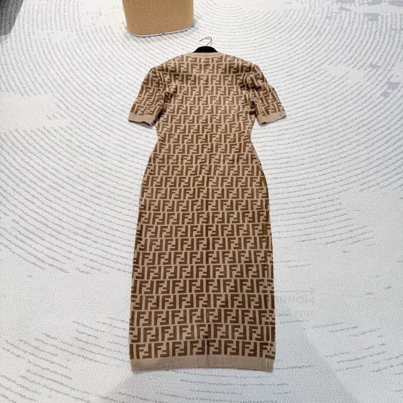 Fendi Fendi Brown All-Printed Waist-Tie Knit Short Sleeve Dress Size XS / US 0-2 / IT 36-38 - 4 Thumbnail