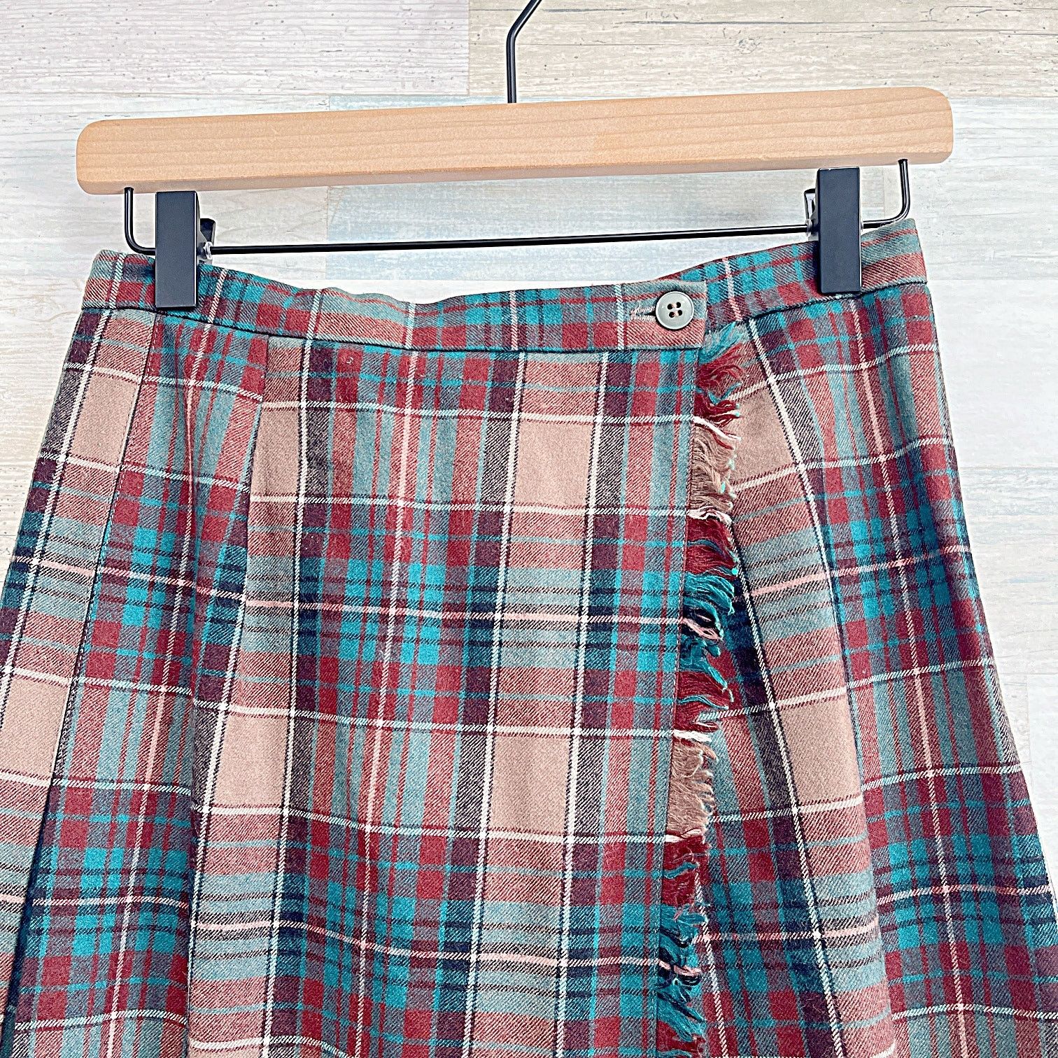 Jos. A. Bank × Vintage JOS A BANK Vintage Wool Fringe Wrap Plaid Skirt Womens 4 Size 27" / US 4 / IT 40 - 2 Thumbnail