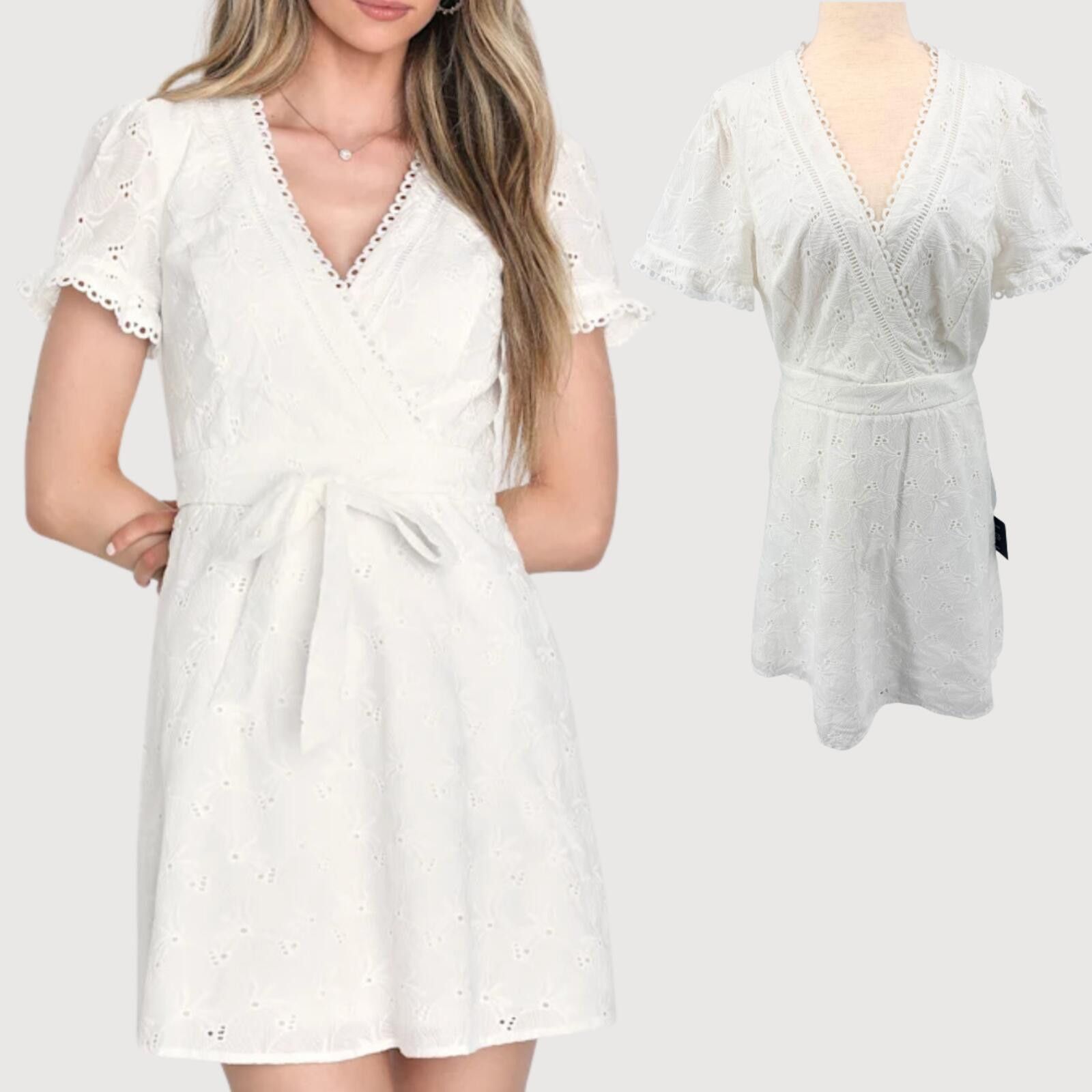 Lulus Lulus White Eyelet Mini Dress Floral Wrap Style NWT XL Size XL / US 12-14 / IT 48-50 - 1 Thumbnail