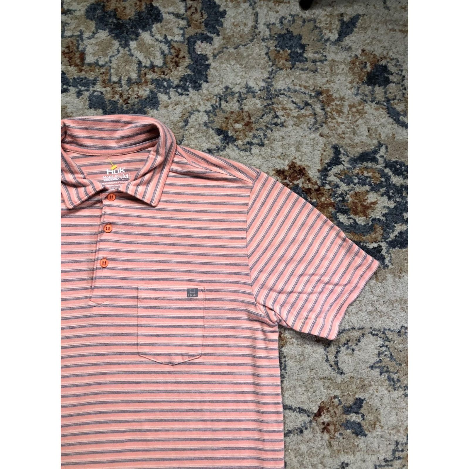Vintage Huk Polo Shirt Mens M Pink Stripe Performance Stretch Short Sleeve Fishing Shirt Size US M / EU 48-50 / 2 - 4 Thumbnail