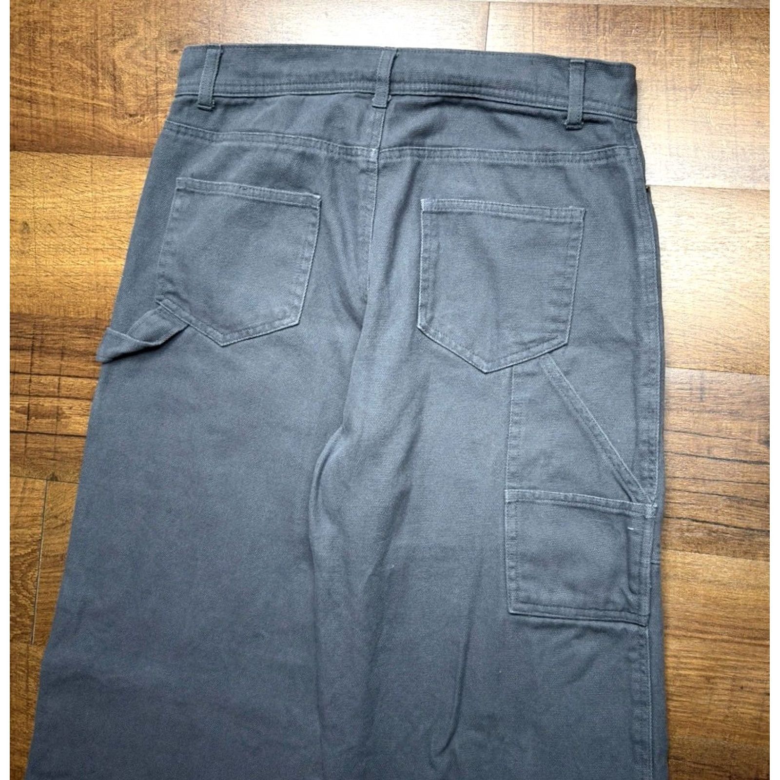 Vintage No Boundaries Pants Mens Gray Carpenter Jeans Double Knee Front Baggy Y2K 30X31 Regular 30 Inseam Wide-Leg Canvas Cotton Workwear Casual Mens Size US 30 / EU 46 - 4 Thumbnail