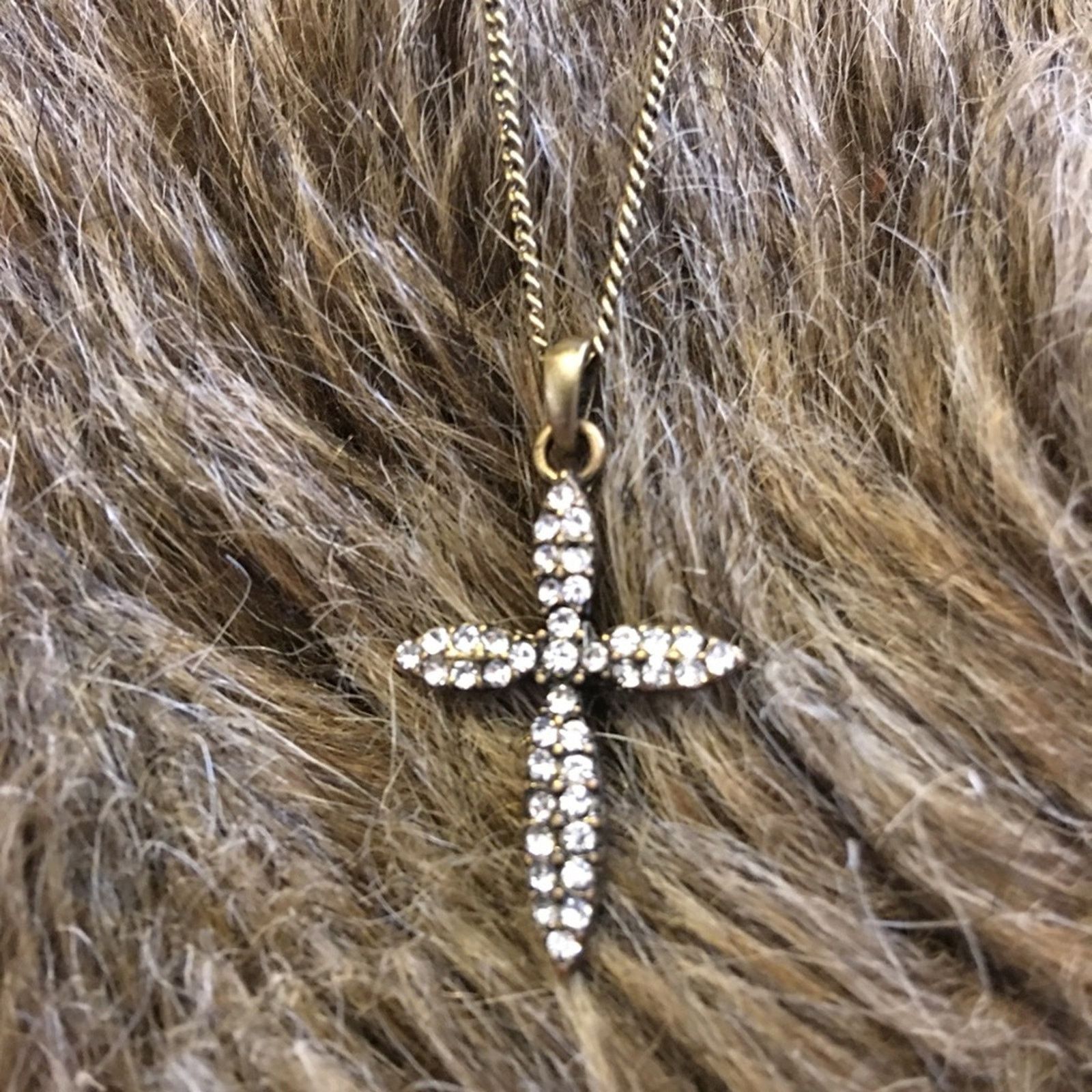 Jewelry Brass tone rhinestone cross on chain necklace Size ONE SIZE - 8 Thumbnail